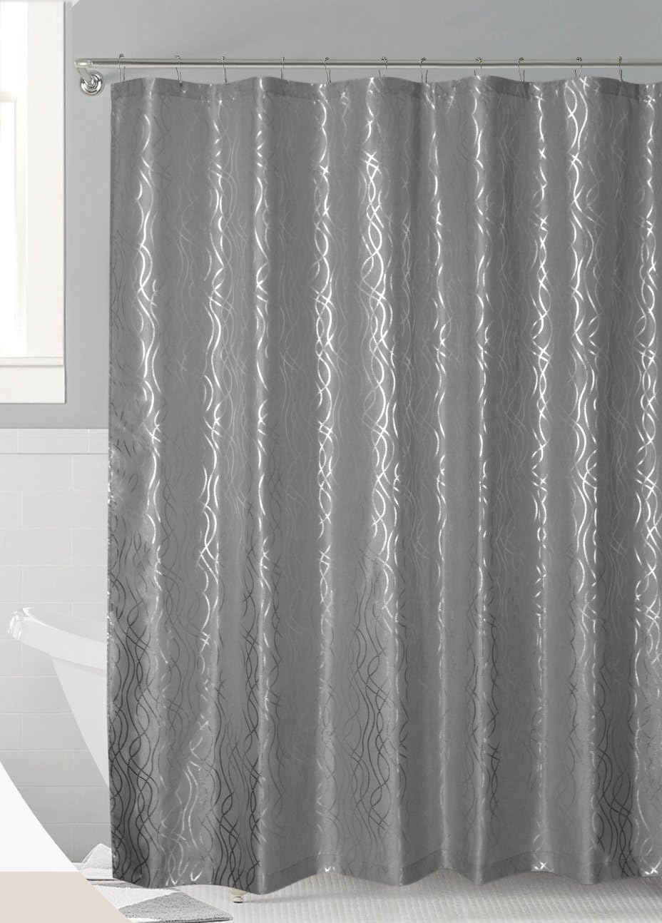 Luxurious Metalic Moroccan Trellis Shower Curtain Set with 12 Hooks 72"x72" (Grey)