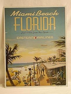 Miami Beach Florida Eastern Airlines Travel Wall Art Poster Metal Sign 12"x8"