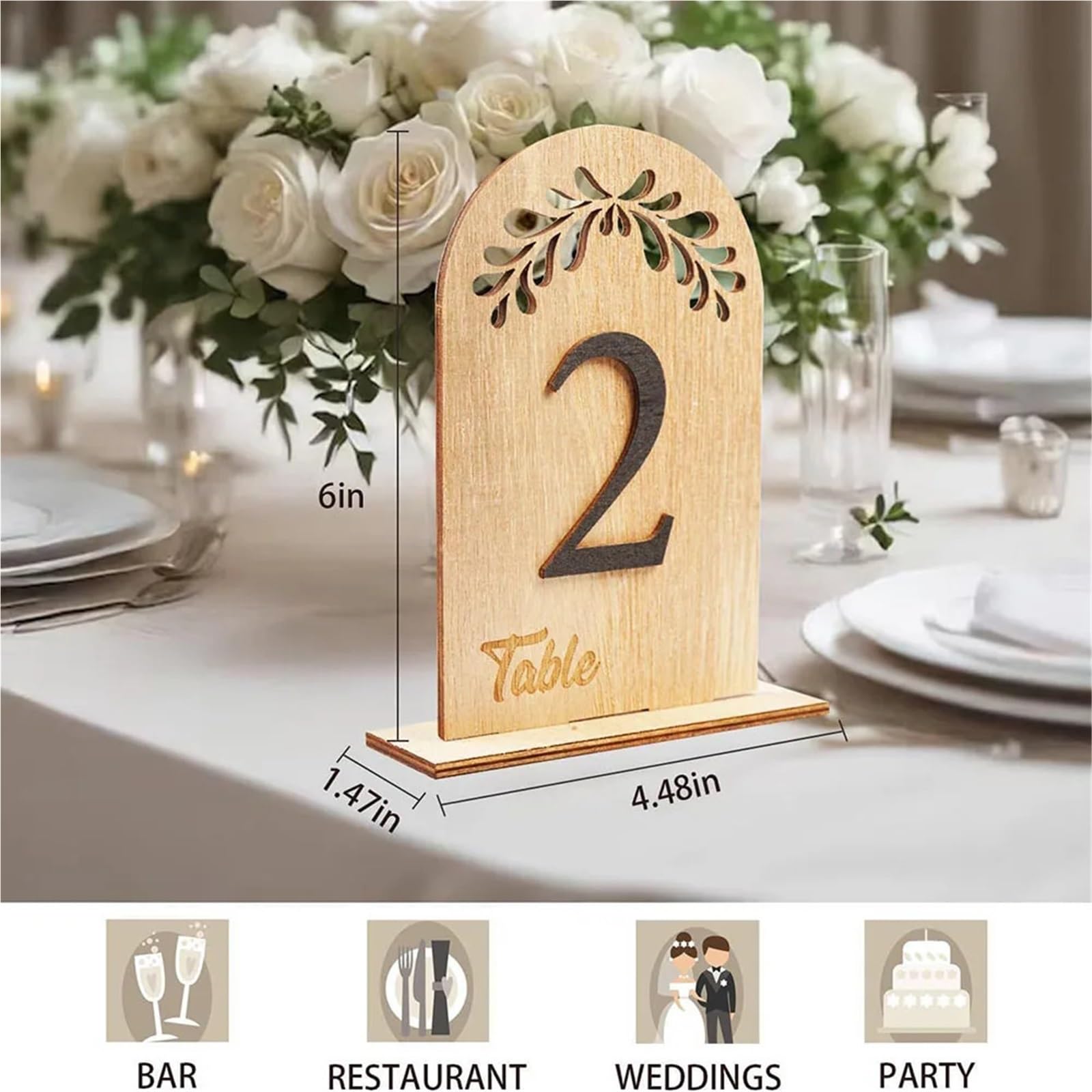 Genérico Portanúmeros de mesa Soporte de números mesa madera for boda, 1-30, con Base soporte for recepción , despedida soltera, banquete, decoración restaurante(Number 21-30)