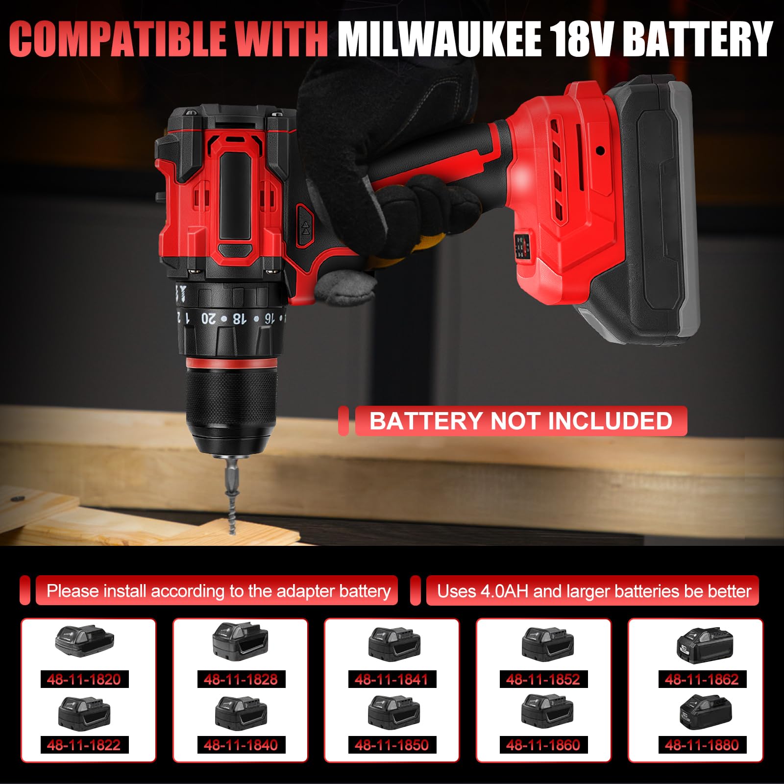 Set trapano avvitatore a batteria 2 in 1, compatibile con Milwaukee 18 V M18 (senza batteria), piccolo trapano avvitatore a percussione, 27 accessori, regolazione della coppia 25+3, mandrino da 10 mm