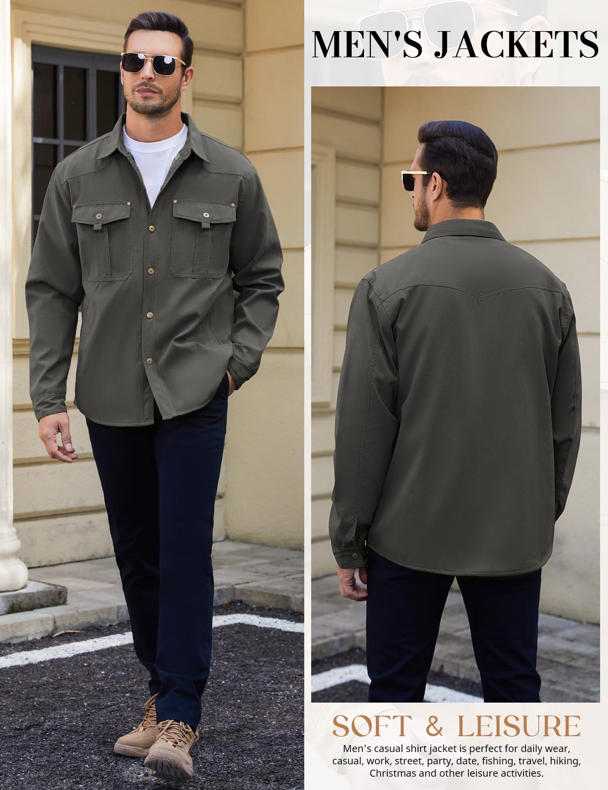 Voqeen Chaqueta Hombre Manga Larga Casual Plaid Cazadora Entretiempo Botón Snap Casual Chaqueta Primavera Rugosa Forrada De Franela Cazadora Entretiempo Chaqueta Ligera