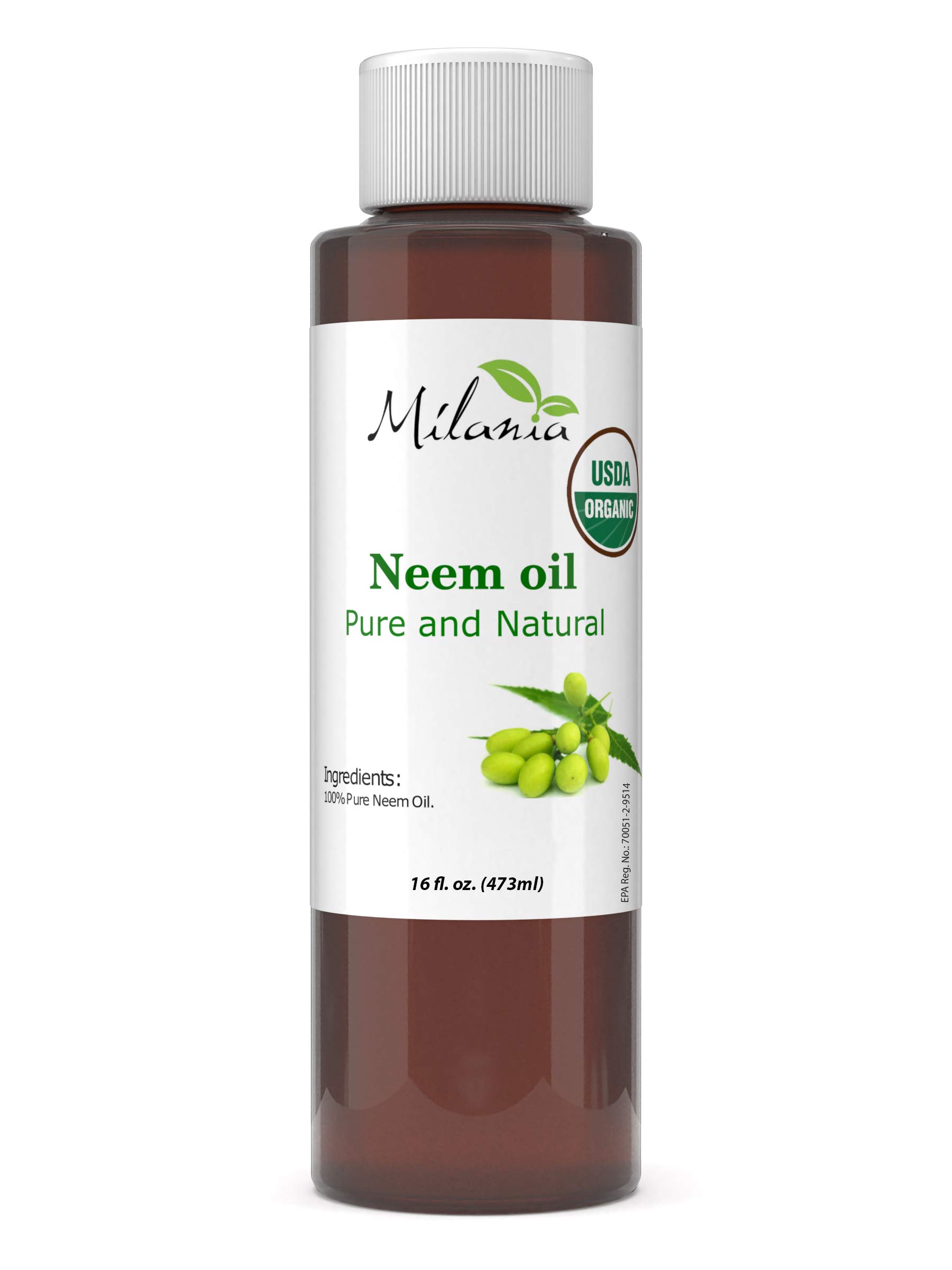 MILANIA Premium Organic Neem Oil Virgin(16 Fl. Oz.), Cold Pressed, Unrefined 100% Pure Natural Grade A. Excellent Quality.