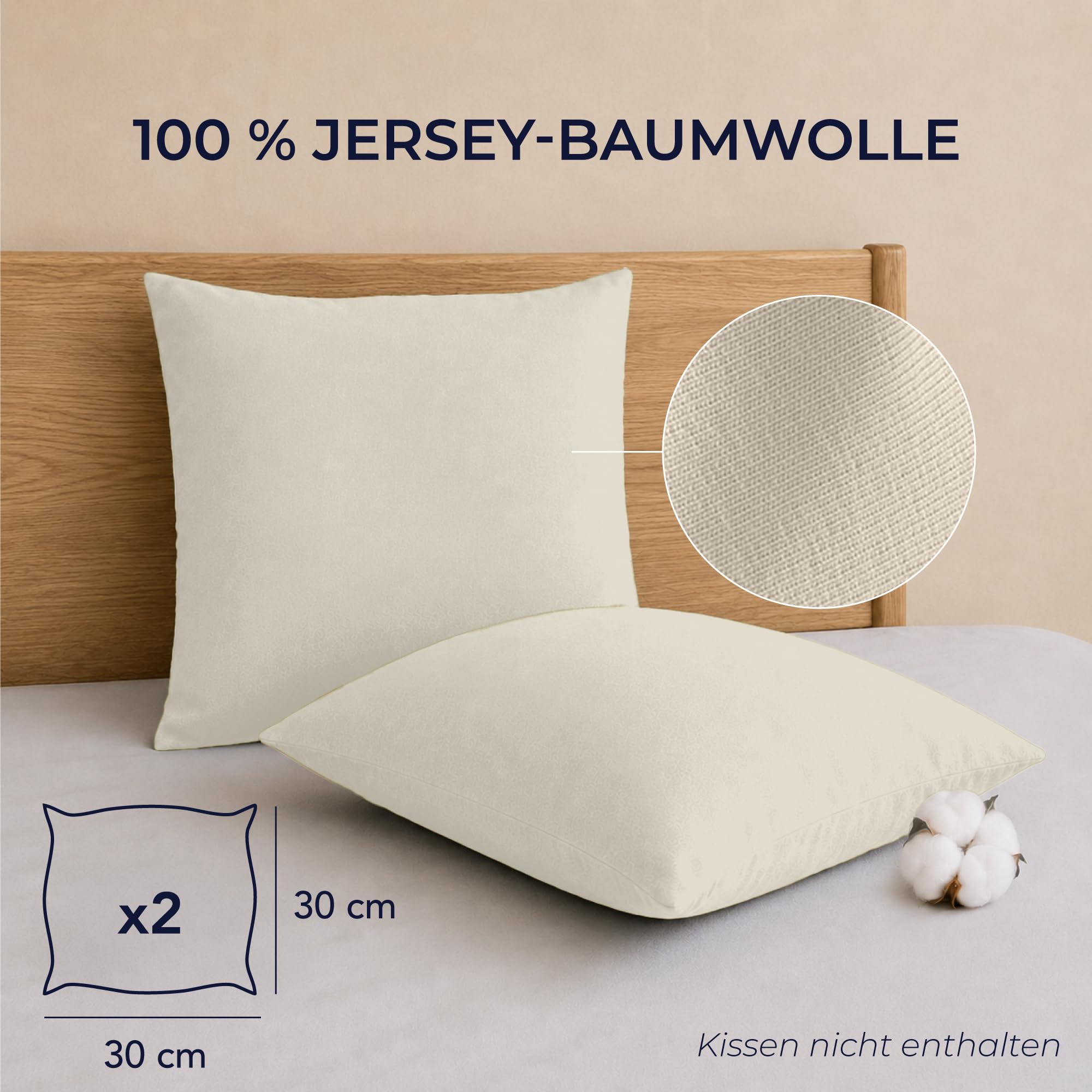 Dreamzie - Kissenbezug 30x30cm - 2er Set - 100% Baumwolle - Beige