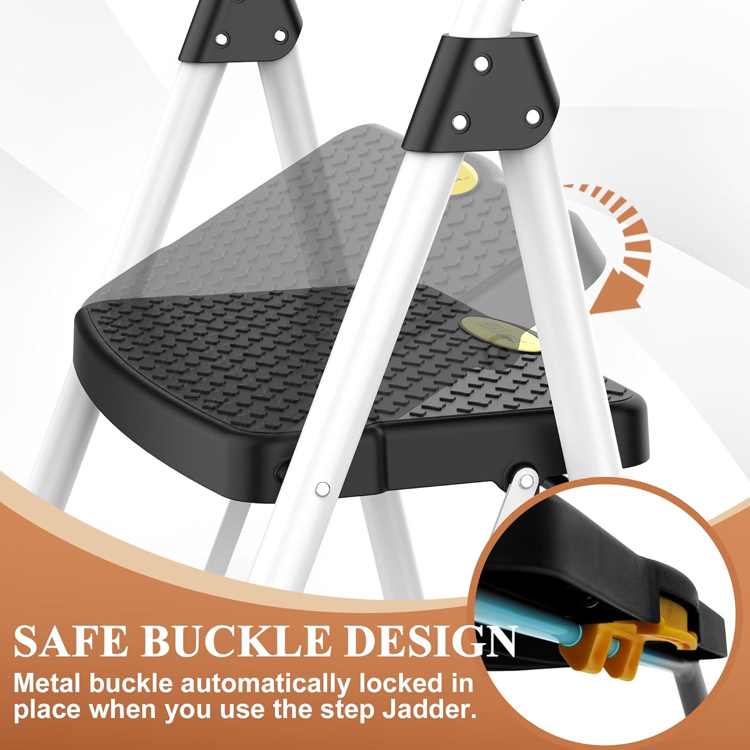 HBTower 4 Step Ladder, Folding Step Stool with Tool Platform, Convenient Handgrip Sturdy Steel Ladder, 330lbs/150 kg Max Load, White - Image 2