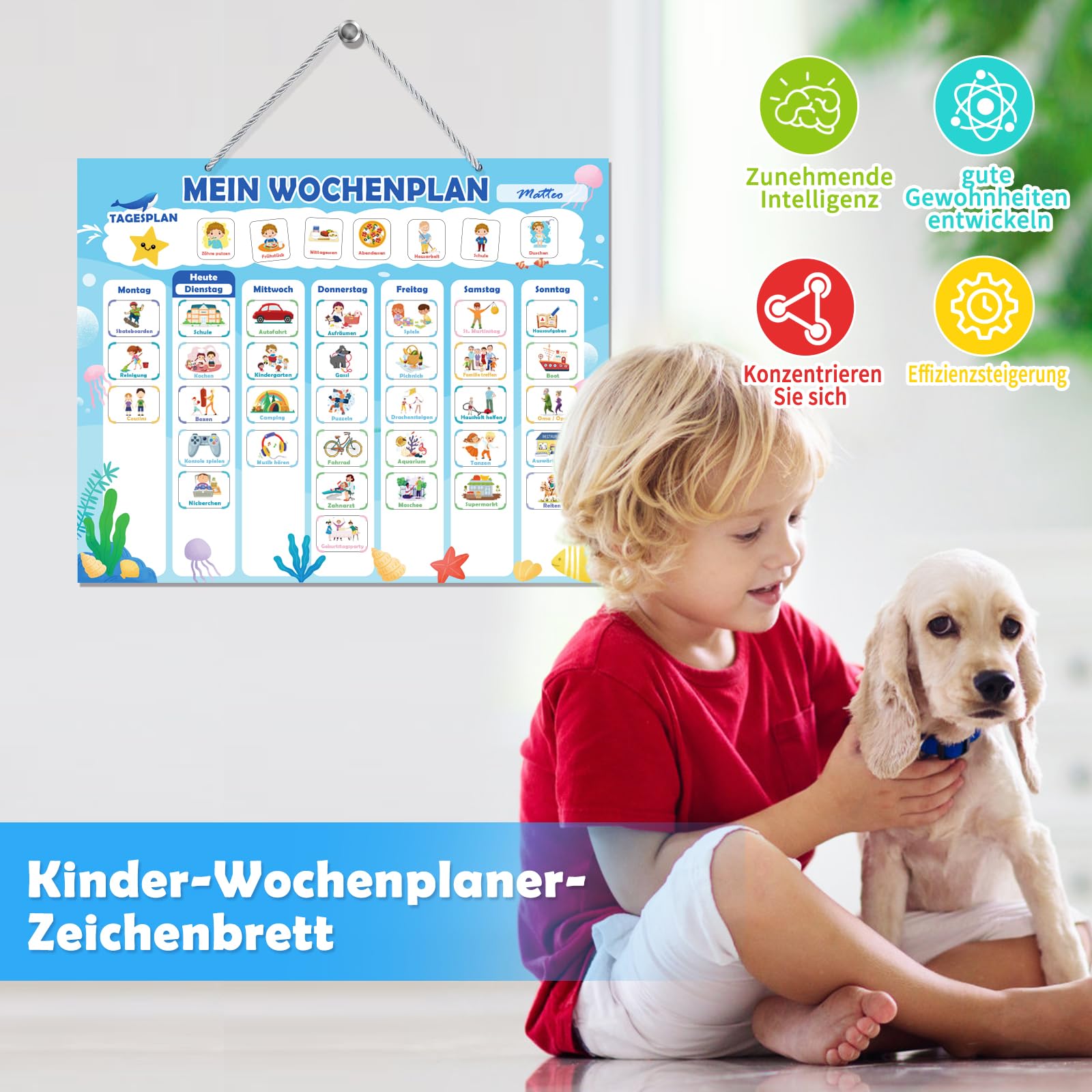 FORMIZON Montessori, agenda settimanale per bambini, lavagna magnetica con 248 magneti, custodia e penna, calendario per bambini, programma giornaliero e programma settimanale, gioco educativo