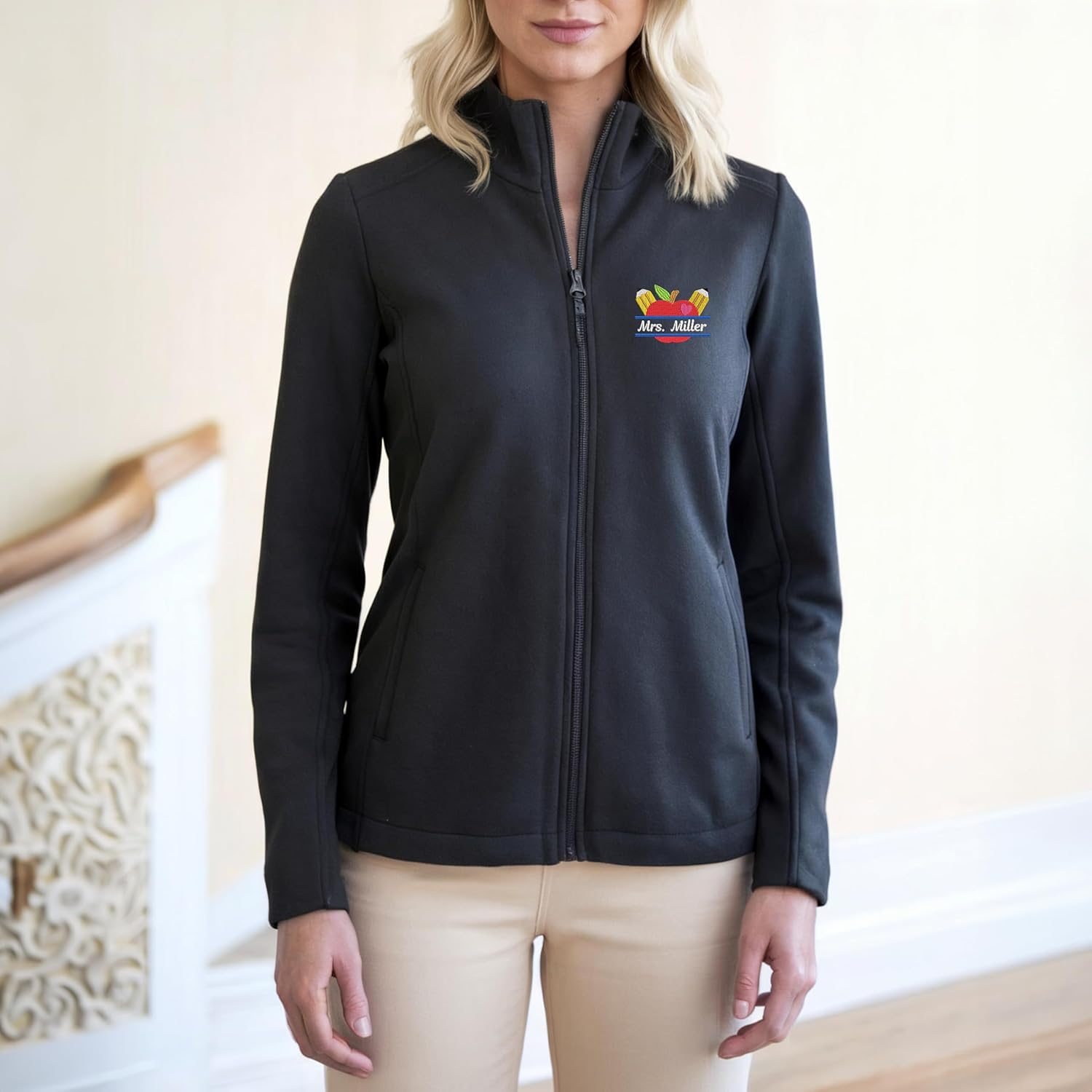 Personalized Embroidered Teacher Fleece Jacket, Customized Gift for Teachers, Embroidery Zip Up Fleece Outerwear