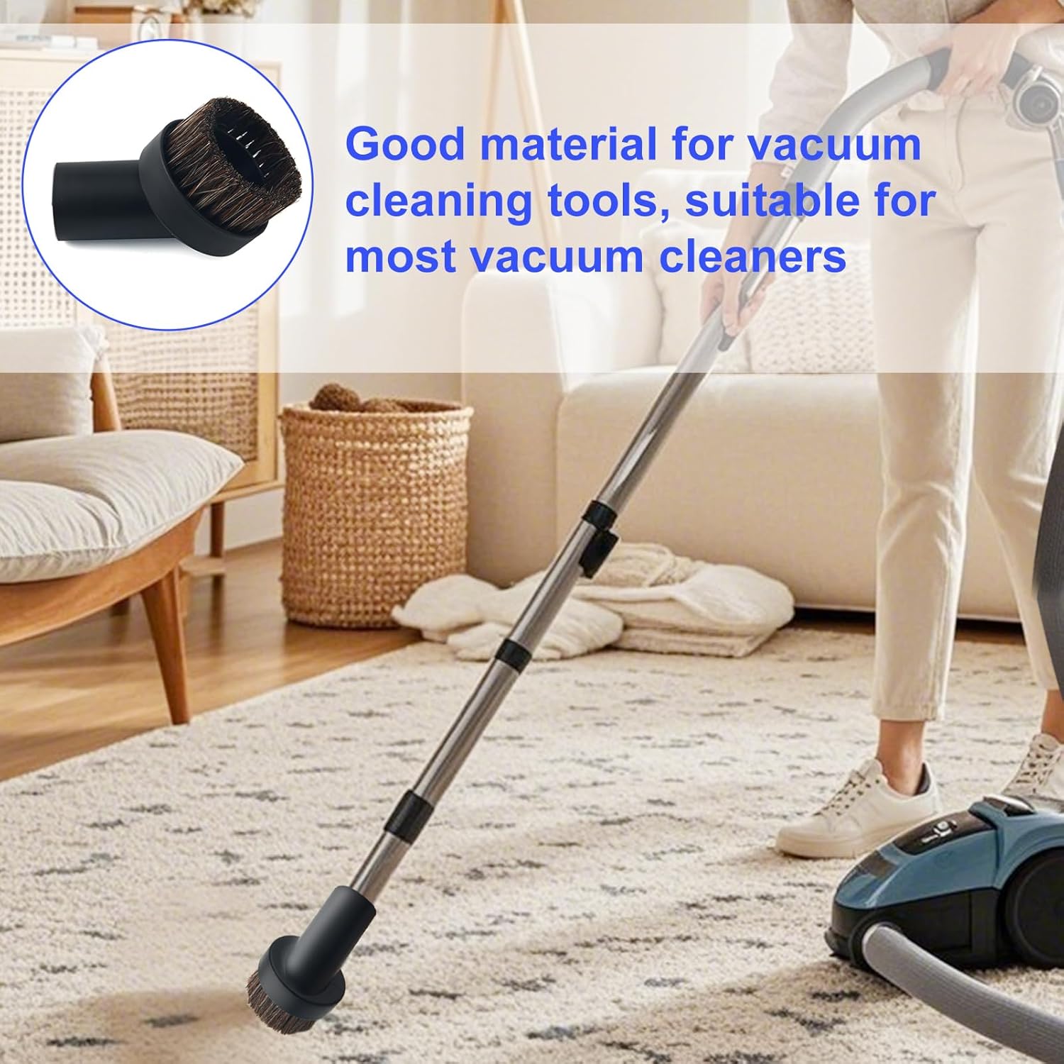 3pcs Horse Hair Brush Vacuum Attachments, 1.25'' Black Round Dust Brush Replacement with 1-1/4'' to 1-3/8'' Hose Adapter Tool for Hard-to-Reach Areas, Most Vacuum Cleaners Accessories