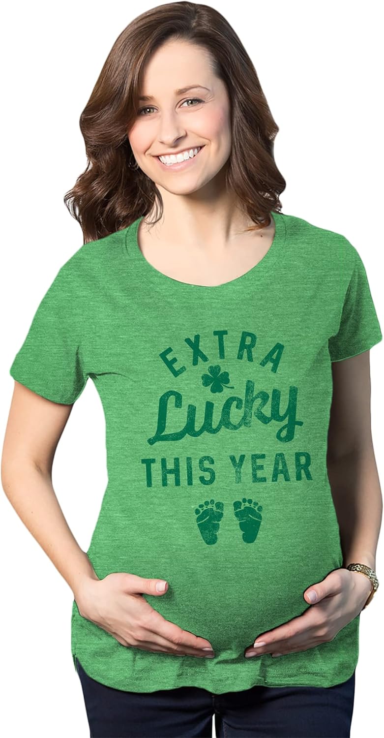 Maternity Extra Lucky This Year T Shirt Funny St Patricks Day Parade Novelty Pregnancy Tee