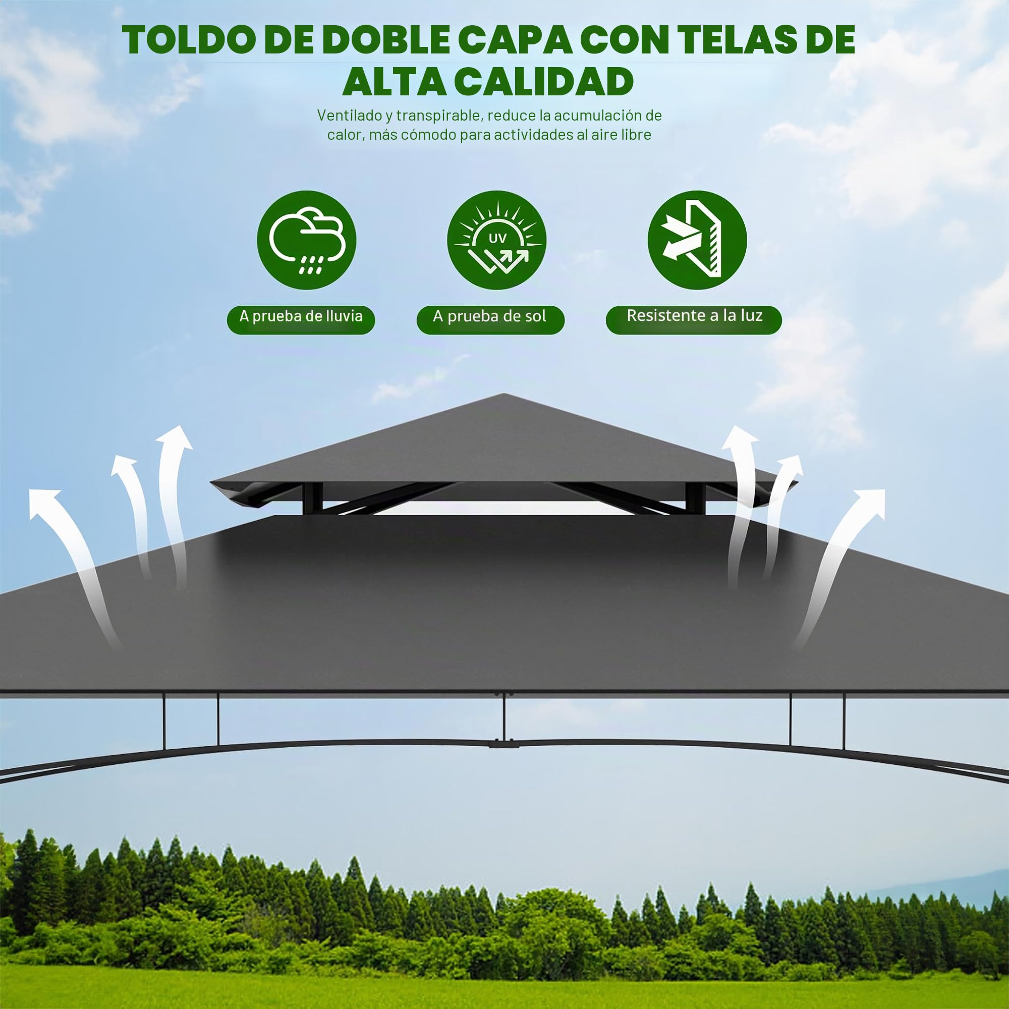 FIVMEN Cenador para barbacoa, 244 x 138 x 250 cm, con barra de bar y techo de doble capa, cenador de jardín, carpa para fiestas, protección UV