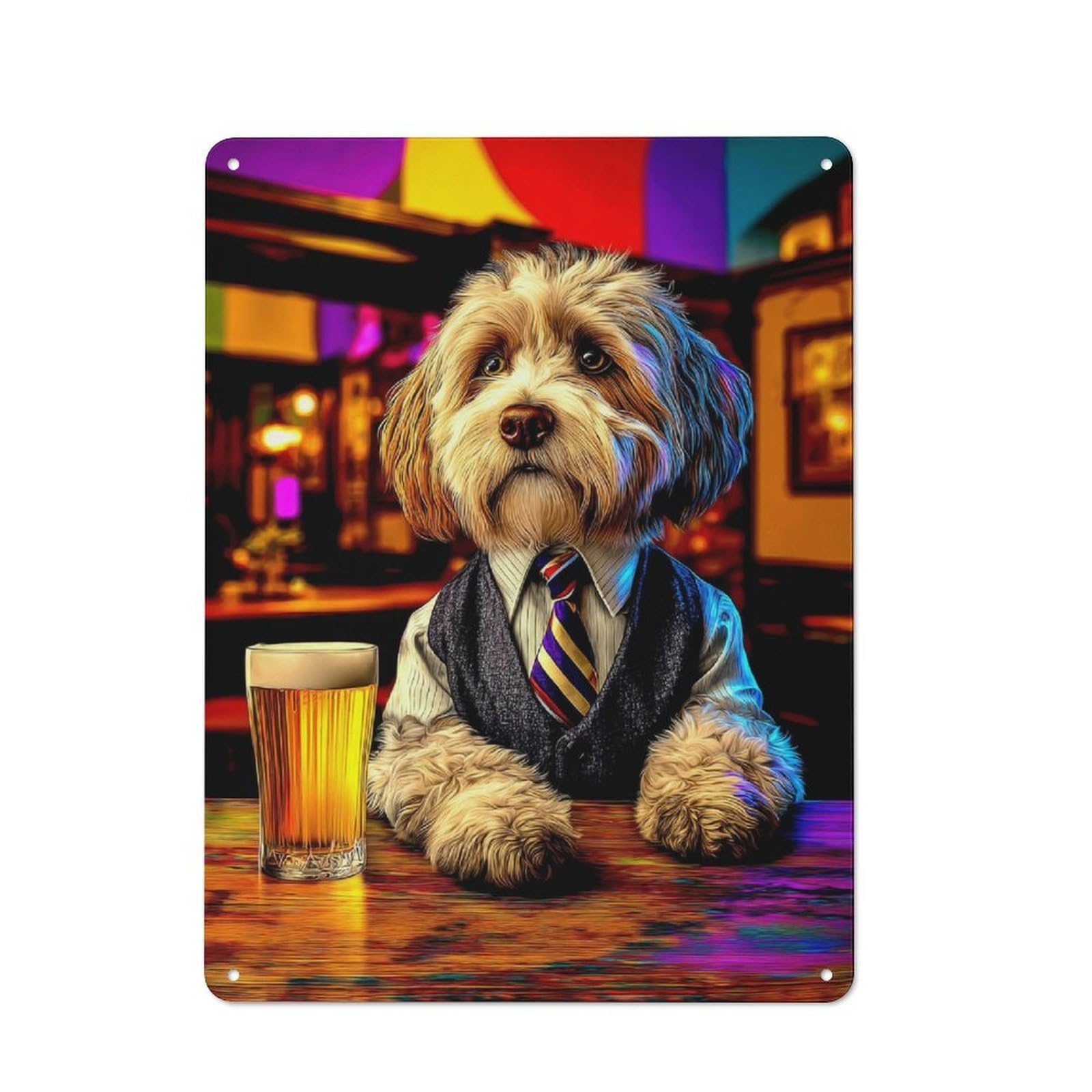 Junmoney Dog In Suit Enjoying A Beer Modern Vintage Metal Desk Wall Sign 40X30cm, Office Wall Decor For Office, Study, Studio Or Hallway