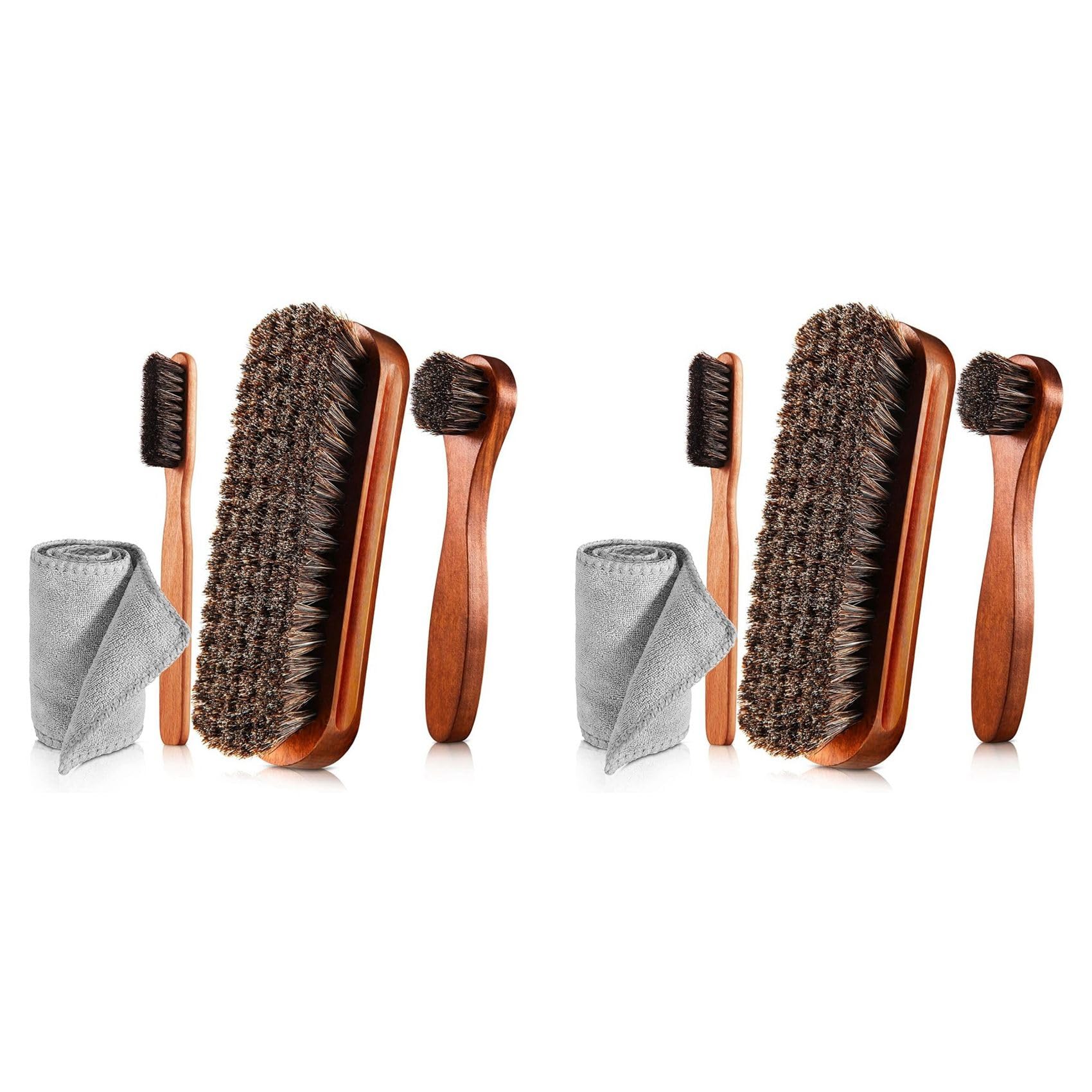 Jnchdghwa 8 Pcs Horsehair Shine Shoes Brush Kit Polish Dauber Applicators Cleaning Leather Shoes Boots Care Brushes Cleaner Brush