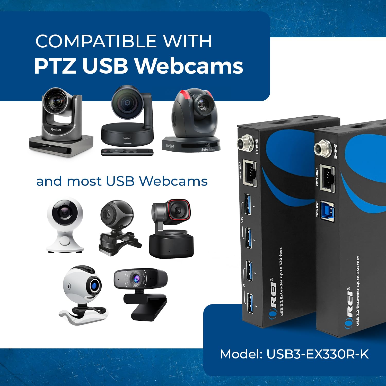 OREI USB 3.2 Over Ethernet HDbaseT Cat6 Extender LAN bis zu 100 m – erweitert 4 Ports USB-A-Signal über LAN-Ethernet – Power-Over-Kabel für Langstreckenverlängerung, unterstützt alle Betriebssysteme