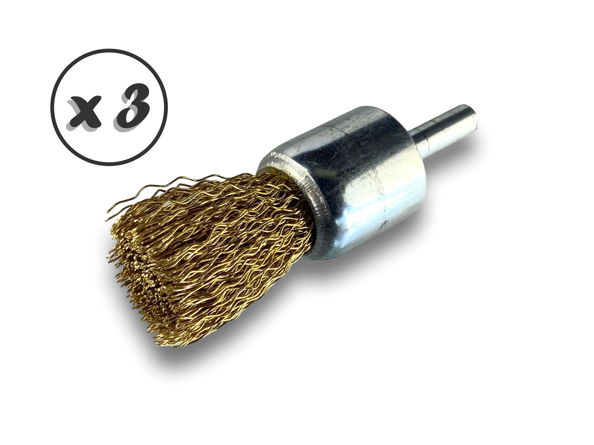Metalowa szczotka obrotowa z końcówką Ø 22 mm | Zestaw 3 sztuk | Kształt pędzla na trzonku Ø 6 mm | Nici mosiężne Ø 0,30 mm twarde | Do wiertarki lub wkrętarki z uchwytem | Kibros 20LT22x3