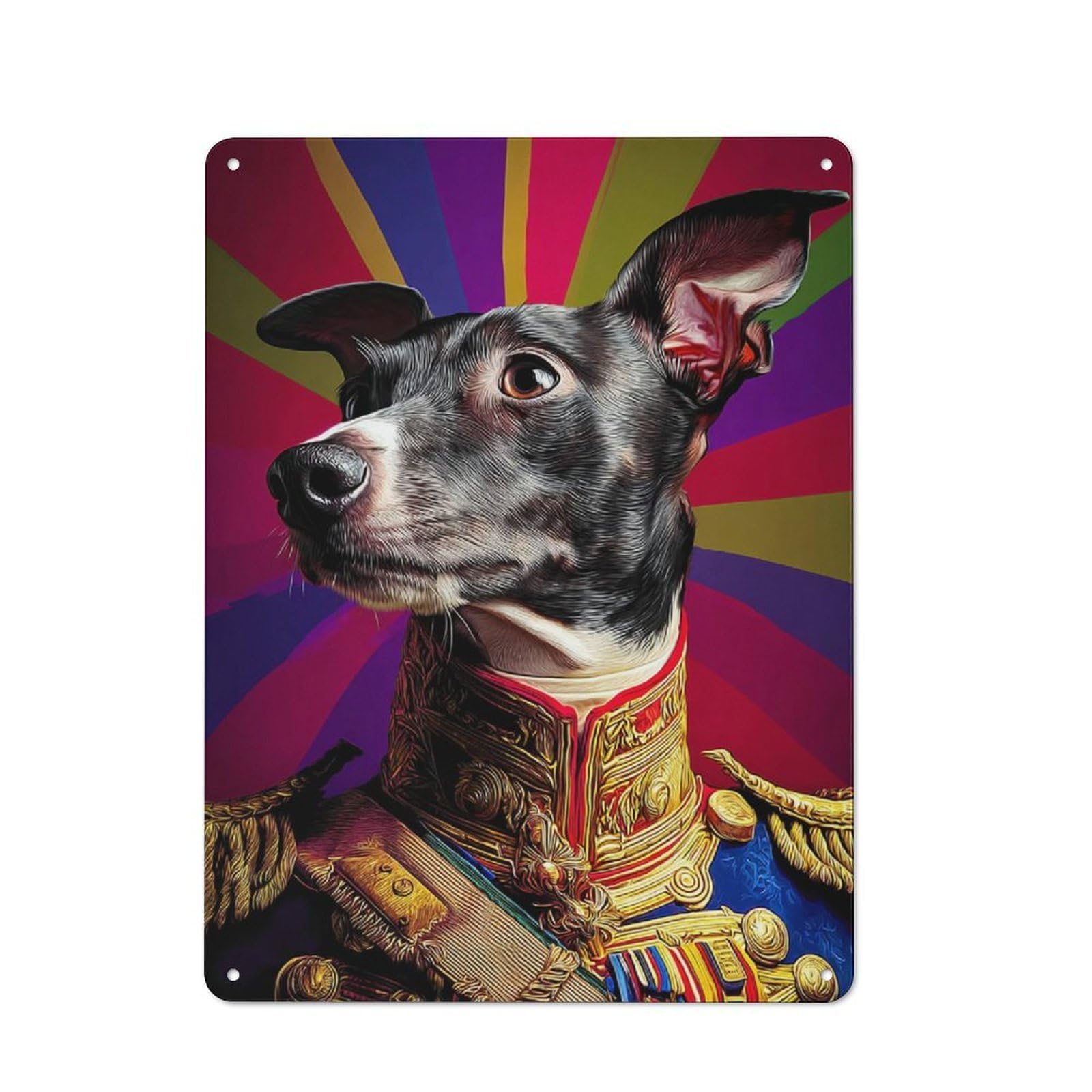 Metal Wall Plaque with Regal Canine Portrait Design 40x30cm, Retro Small Space Decor for Flat, Dorm Room, Lounge Or Cafe