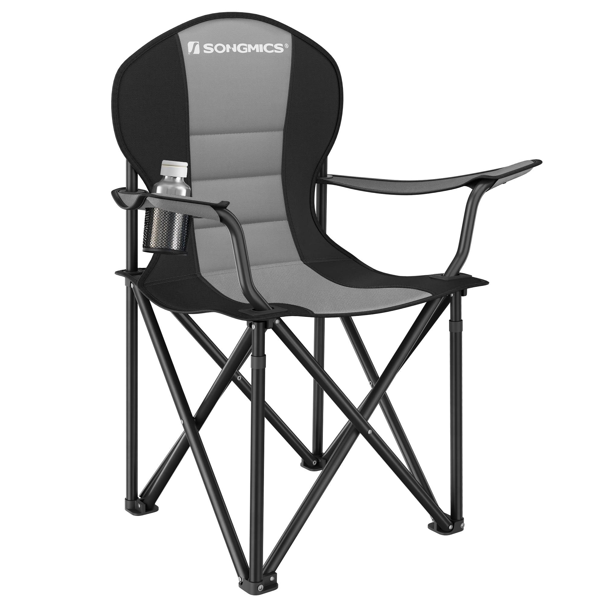 SONGMICS Folding Camping Chair, with Comfortable Sponge Seat, Cup Holder, Heavy Duty Structure, Max Load Capacity 551 lb, Outdoor Picnic Chair