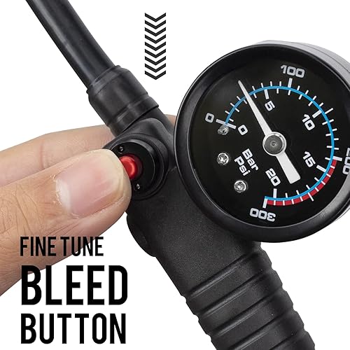 Miniatura 4 de ROCKBROS Bomba de choque de bicicleta de alta presión 300 PSI para amortiguador trasero y suspensión horquilla bomba de neumáticos de bicicleta con