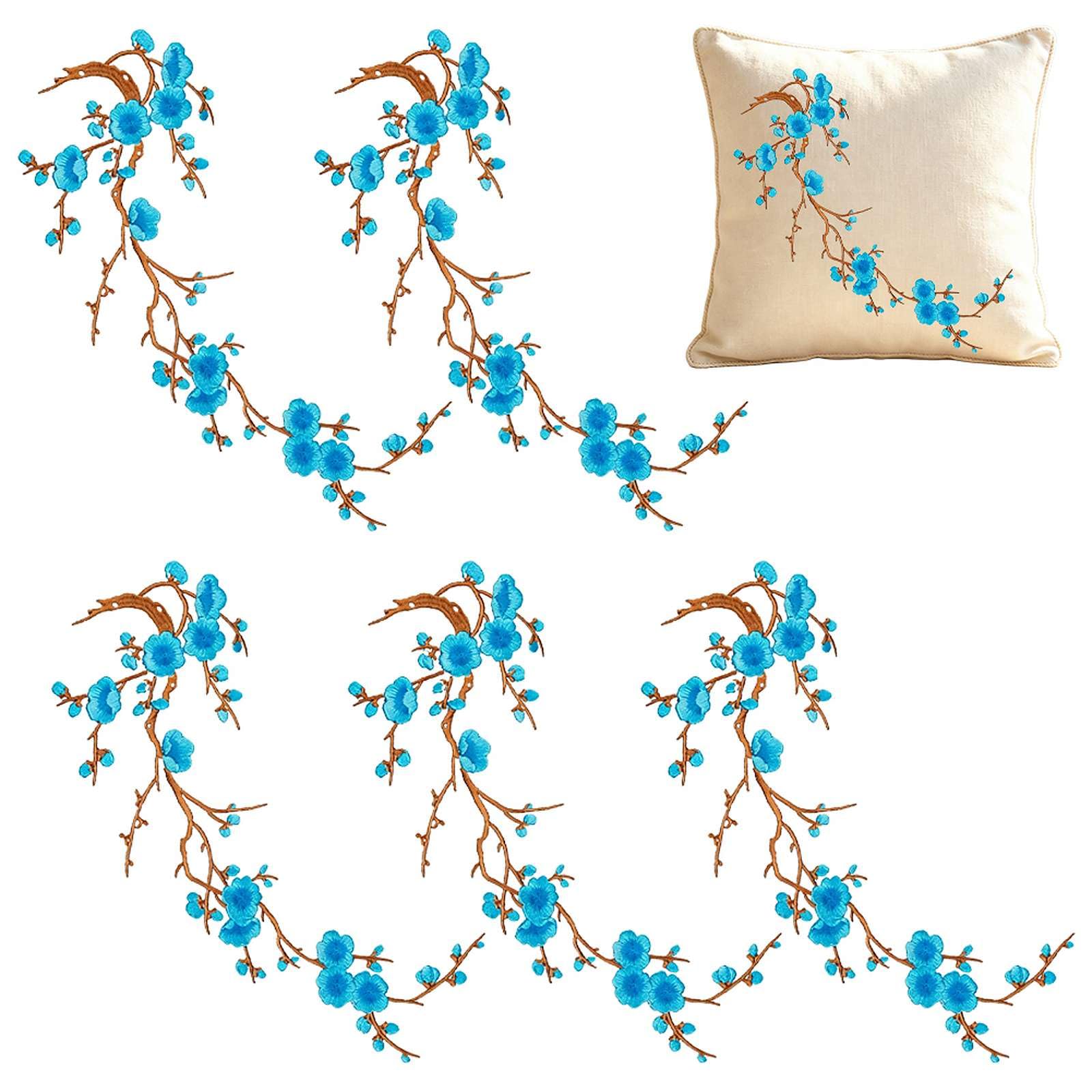 5PCS Cherry Blossom Iron Patch, Iron On Blossom Plum Applique Patch