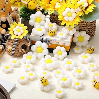 SmoothNovelty 32 Pcs Felt Daisy Flowers Sunflower 2.76'' 1.97'' 1.57'' Fabric Flower Embellishments for DIY Crafts Ornament for Bee Day Table Wedding Decor Gift Gender Reveal Decoration(White)