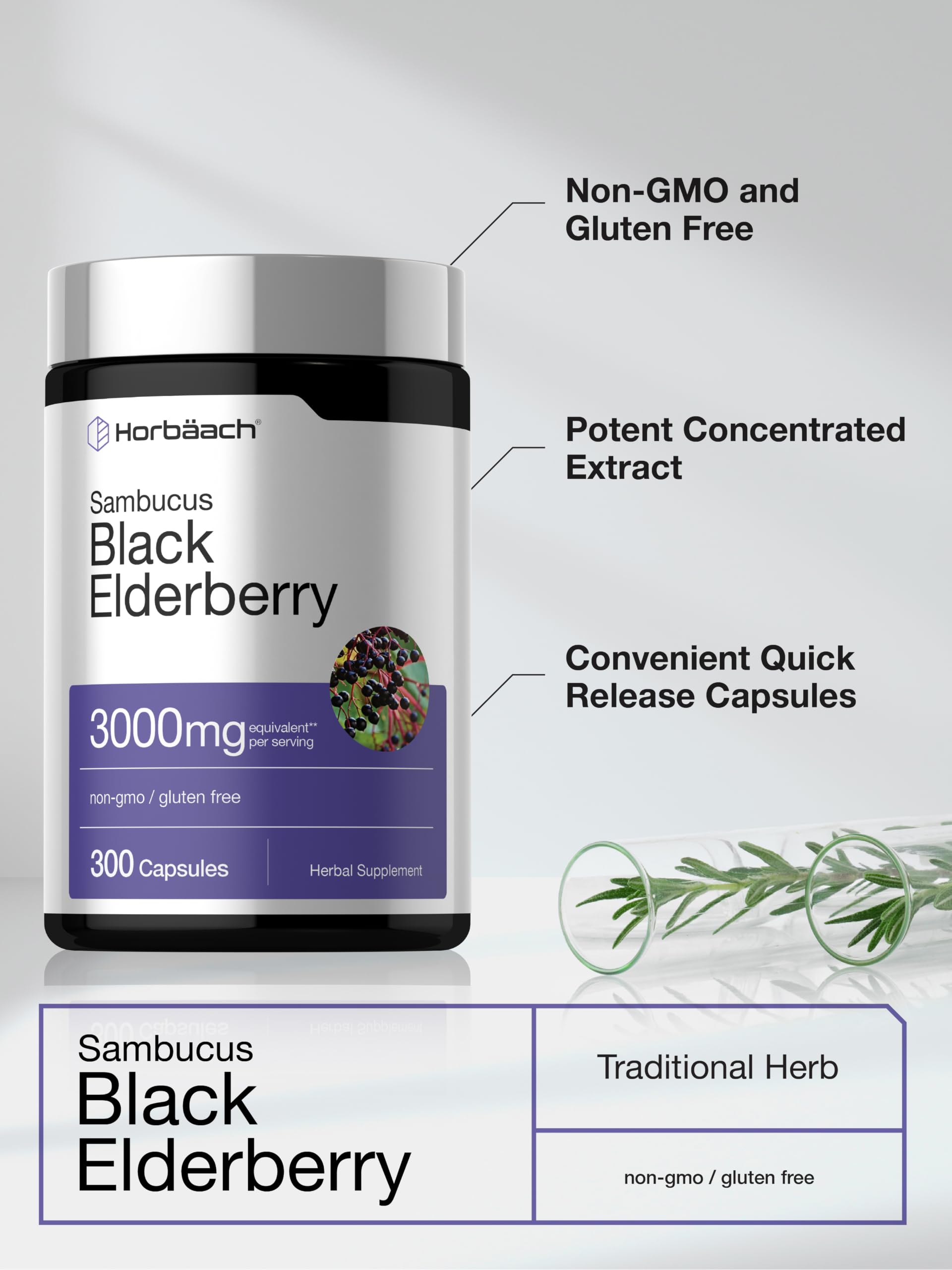Horbäach Black Elderberry | 300 Capsules | Sambucus Supplement — Amazon image 4