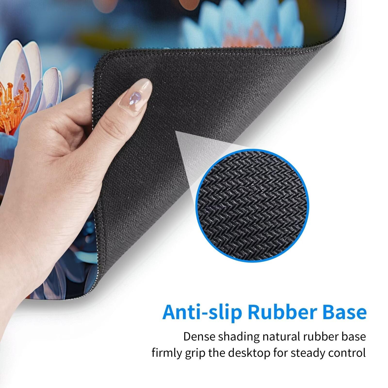 Alfombrilla Ratón Azul Alfombrilla Ratón XXL 1600 x 800 mm, Loto Mouse Pad Gaming con Bordes Cosidos, Impermeable Mousepad Base de Goma Antideslizante Duradera, Mouse Pad para Oficina Accesorios Q1150