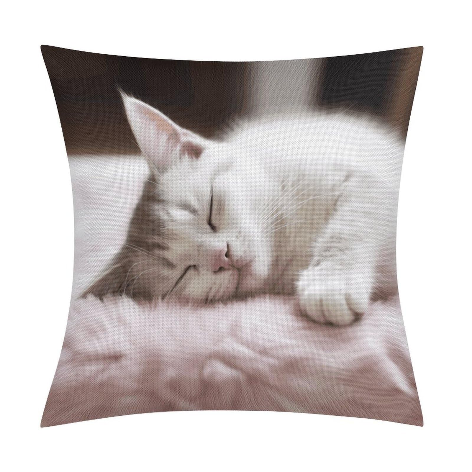 Adfgyerh Style Sleeping Cat Pillow Covers Soft And Comfortable Invisible Zipper ，Home Decor 18X18 Inch Edging Technology，Throw Pillow Covers For Couch Sofa Bedroom Living Room.