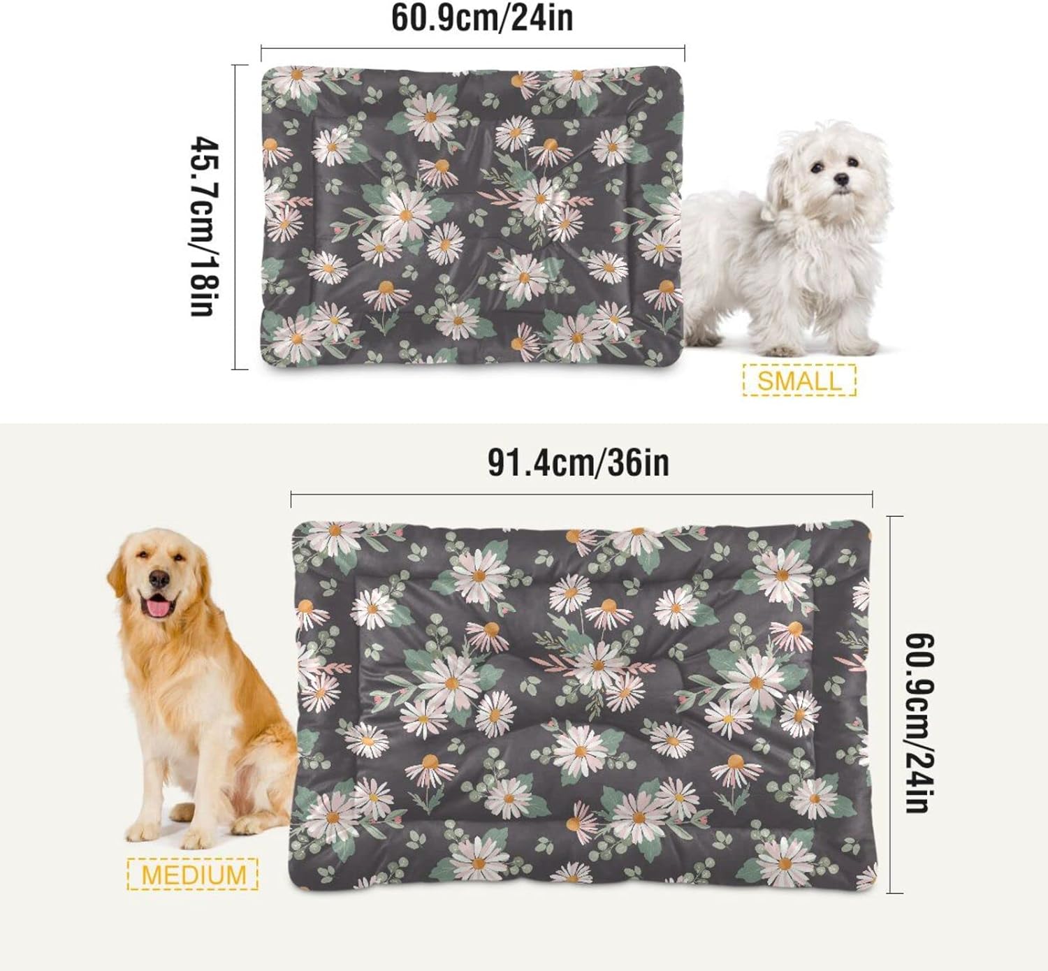 review Ultra Soft Pet Bed Washable Dog Bed Crate Mat for Dogs Fleece Dog Crate Kennel Pad Cat Pet Bed Liner 24x18in Farmhouse Summer Daisy Flower