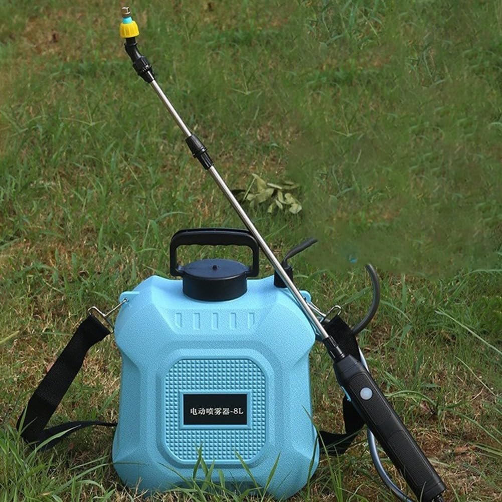 FACAIIO Spruzzatore elettrico da giardino ricaricabile a pressione con 2 ugelli, bacchetta telescopica regolabile per innaffiare piante e pulire la cura del prato (8 L)