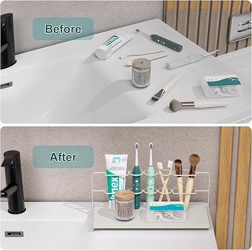 Miniatura 5 de Johamoo Soporte para cepillos de dientes 2 en 1 para baños, 5 ranuras para cepillos de dientes eléctricos de diatomita, organizador de cepillo de
