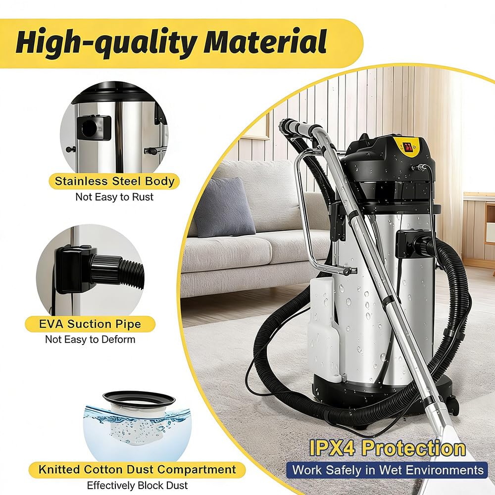 40L Limpiadora tapicería 3 en 1 aspiradora Agua Polvo Doble Tanque Limpio/Residual,extracción eficiente,con Cable de 7 m (22,97 pies) y Ruedas,para Oficina,hoteles,Espacios comerciales