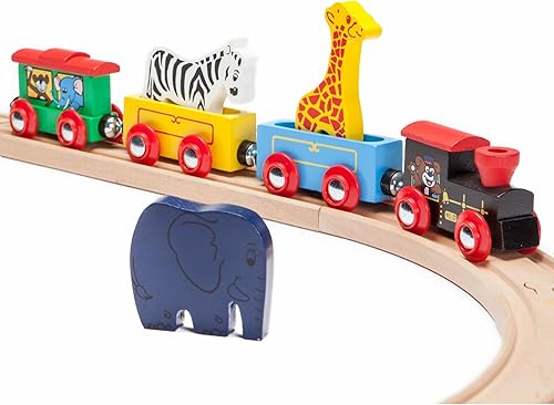 Set de tren con animales de madera Maxim, 7 piezas