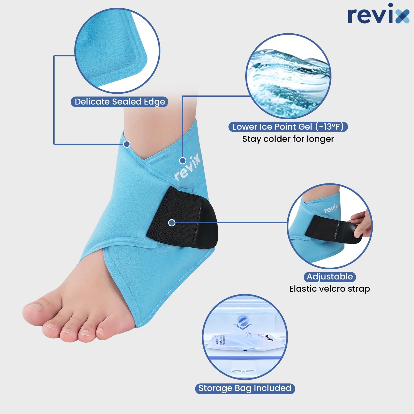 REVIX Pack de Froid pour Cheville (Lot de 2) - Gel Réutilisable à Compression Froide pour Douleurs du Pied, Enveloppe Glacée contre Gonflements, Fasciite Plantaire, Tendinite d'Achille et Entorses