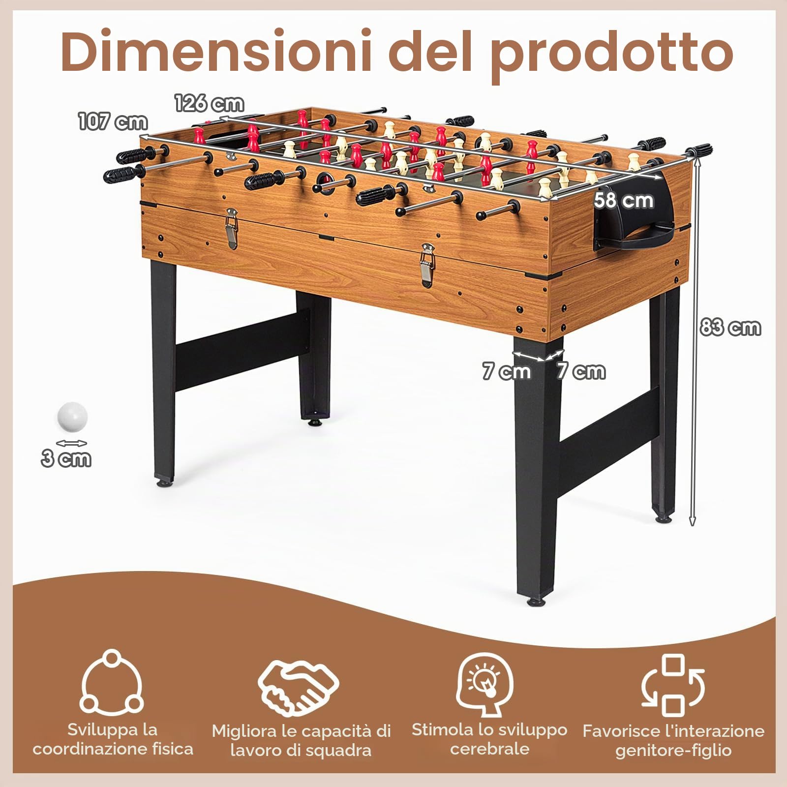 HOMASIS 3 in 1 Tavolo da Gioco Multifunzione in Legno, Tavolo Multigioco con Air Hockey, Biliardo, Calcio Balilla, Sala Giochi per Bambini e Adulti, 126 x 58 x 83 cm