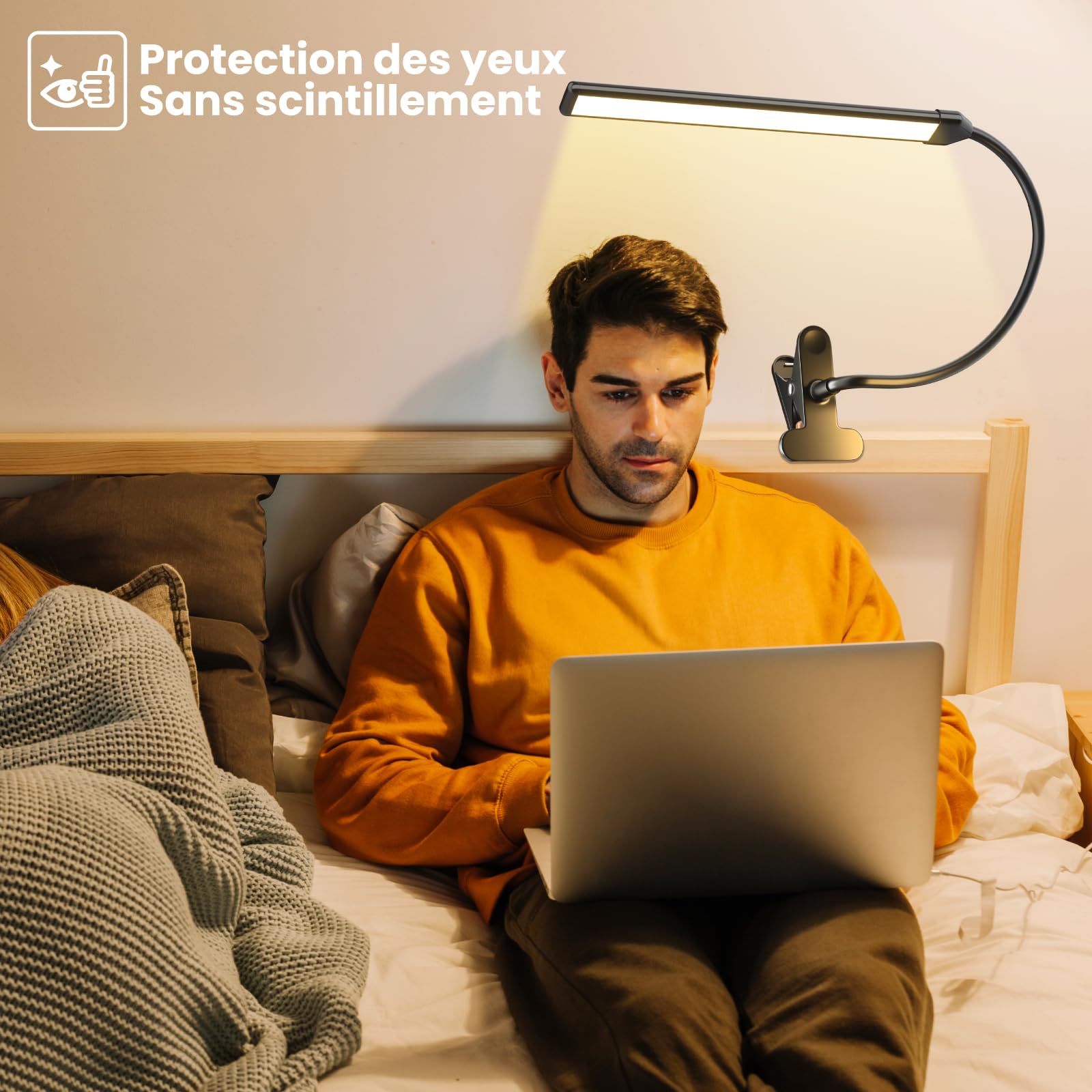 Lampe de Bureau à Pince LED pour Artistes, 3 Modes Couleur, 10 Niveaux Luminosité, 300lm Lumière de Lecture pour Peinture et Dessin avec Bras Flexible, Alimentation USB