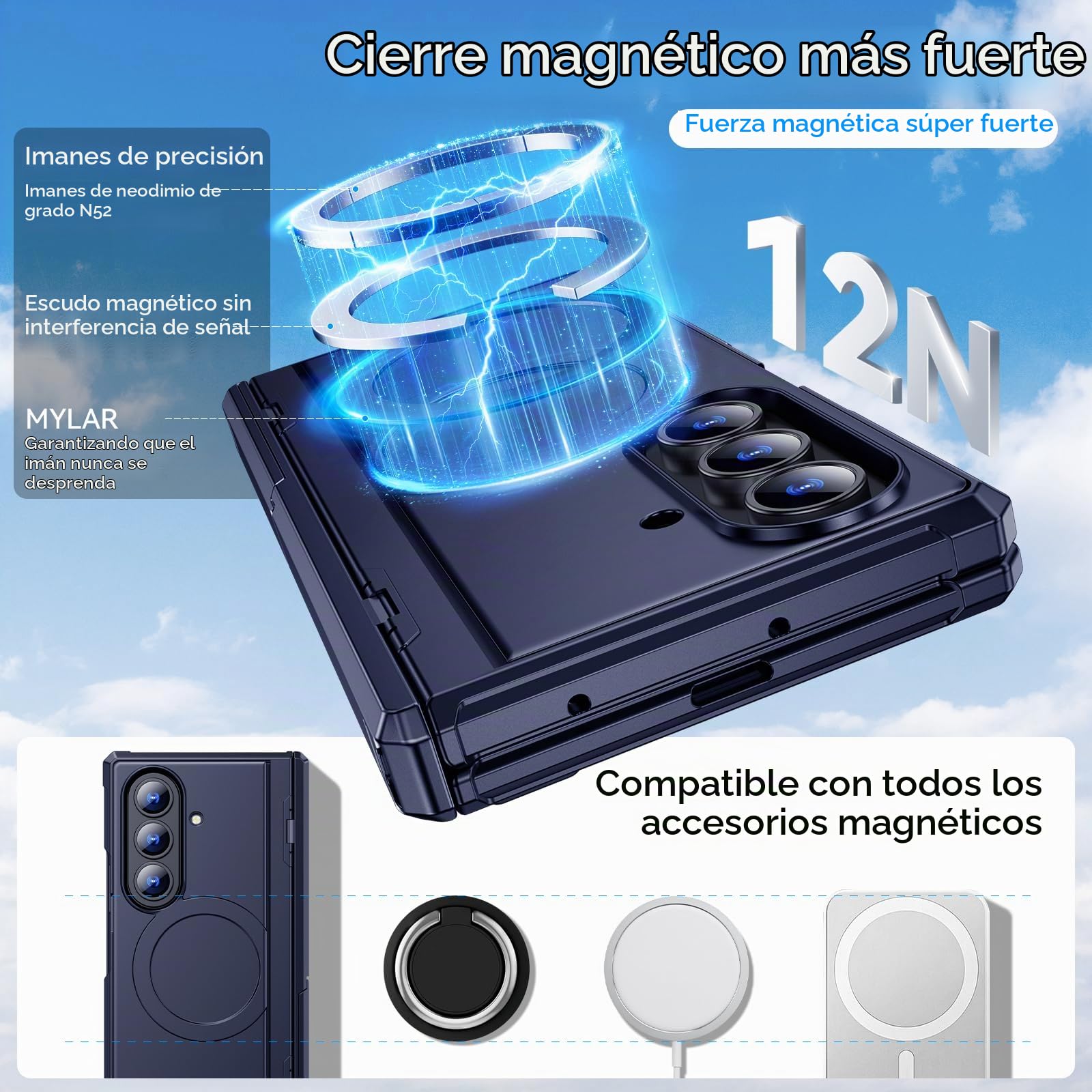 Funda magnética para Samsung Galaxy Z-Fold-7: doble soporte horizontal y vertical, compatible con MagSafe, con protector de pantalla, protección robusta con bisagras, funda para teléfono