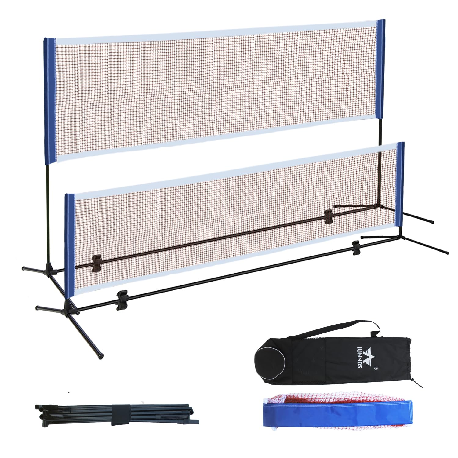 ICSPOID Badminton Pickleball Net Height Adjustable Volleyball Net Easy Setup Foldable Nylon Net for Backyard Game and Indoor Outdoor Use 10 ft/14ft/17ft/20ft Wide