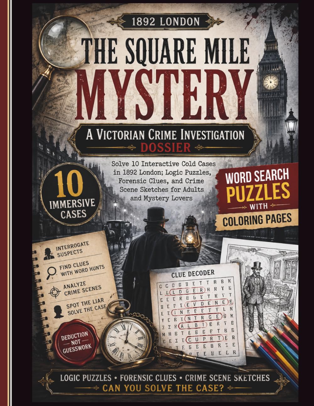 The Square Mile Mystery: Solve 10 Victorian Cold Cases Through Word Searches, Logic Puzzles, Crime Scene Clues & Forensic Investigations