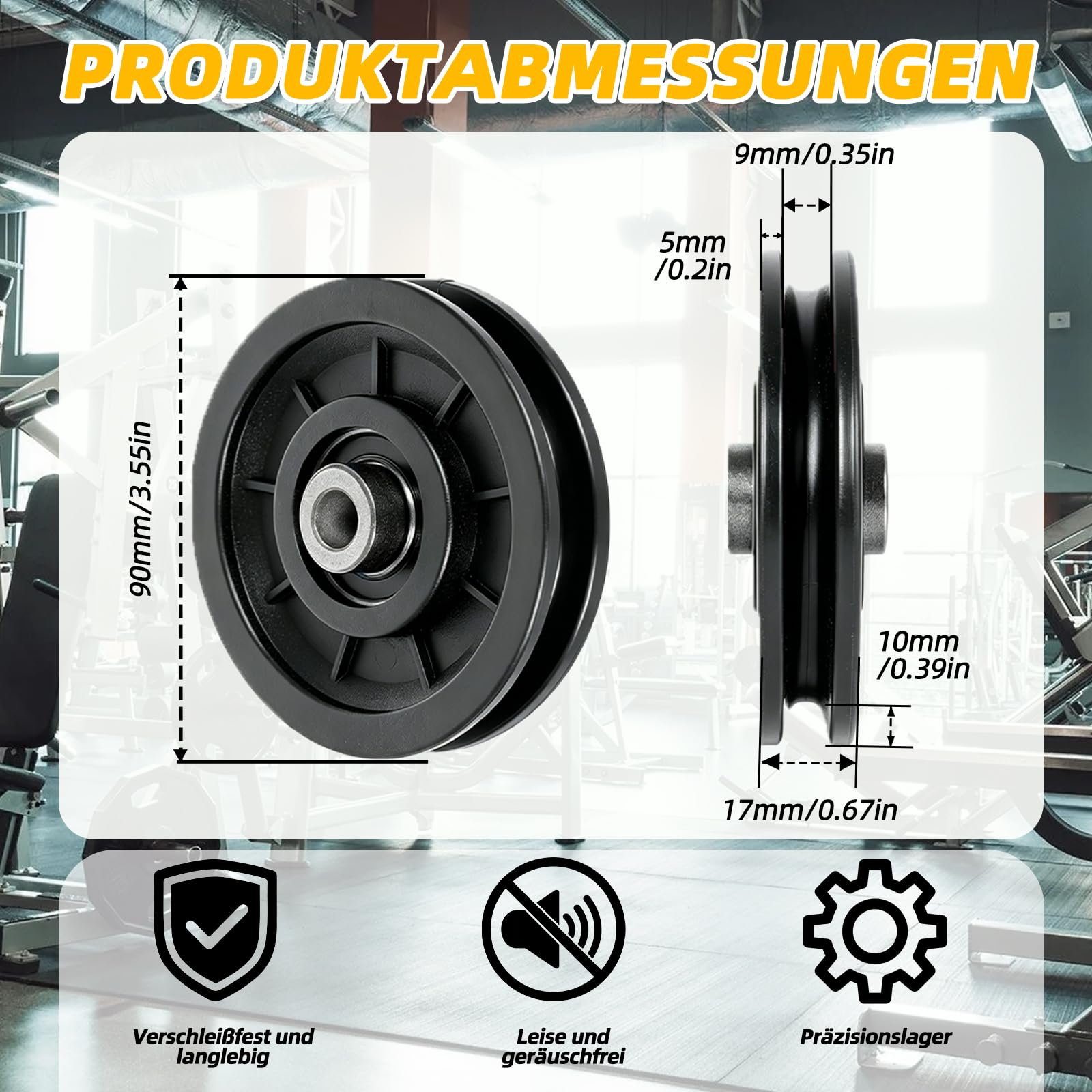 Rolka linowa 90 mm, rolka prowadząca do urządzeń fitness, łożysko uniwersalne, koło pasowe, brama garażowa i maszyna do kabli, część zamienna jako rolka liny drucianej na siłownię i do użytku domowego