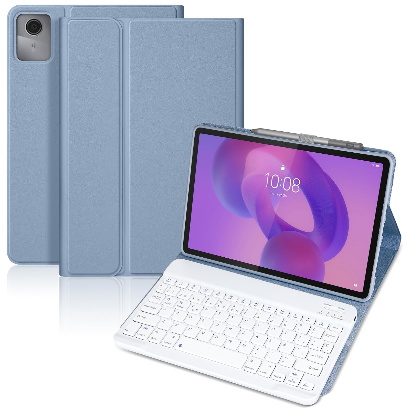 Custodia con tastiera per Lenovo Idea Tab 11 2025, Bluetooth senza fili staccabile custodia protettiva sottile per tablet Lenovo Idea Tab 11 pollici 2025 (TB-336FU/TB-336ZU),blu e bianco