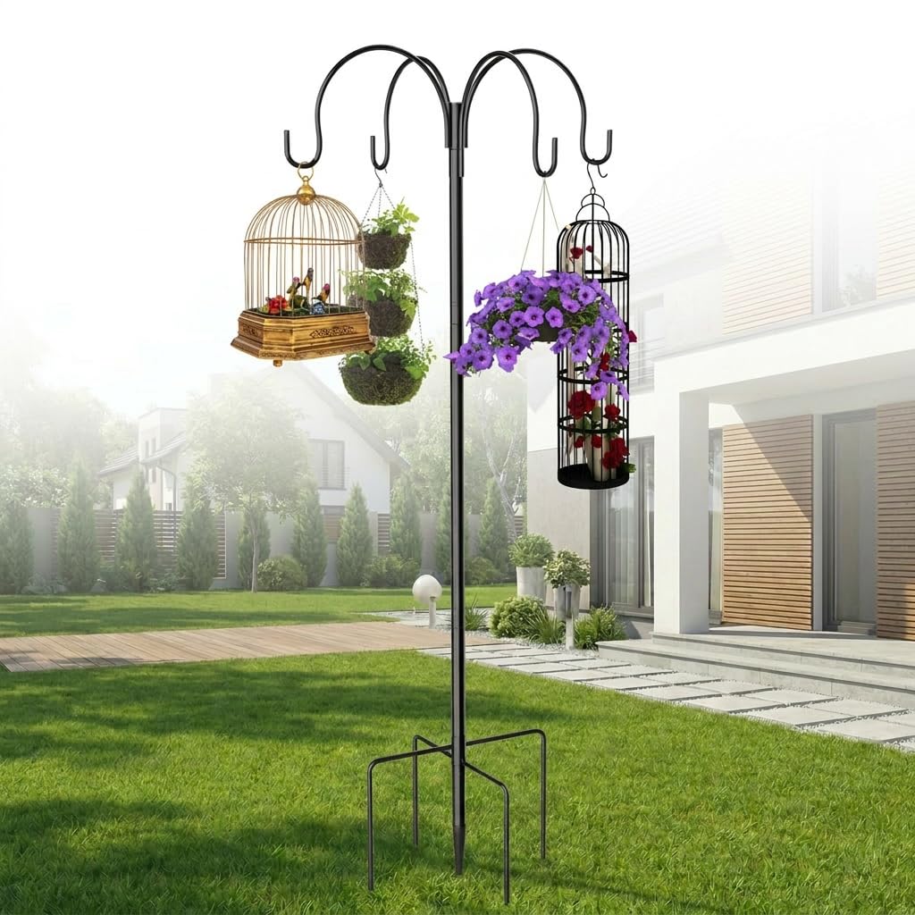Hoofun Bird Feeder Pole Shepherds Hook 92 Inch Multi Hanging Station