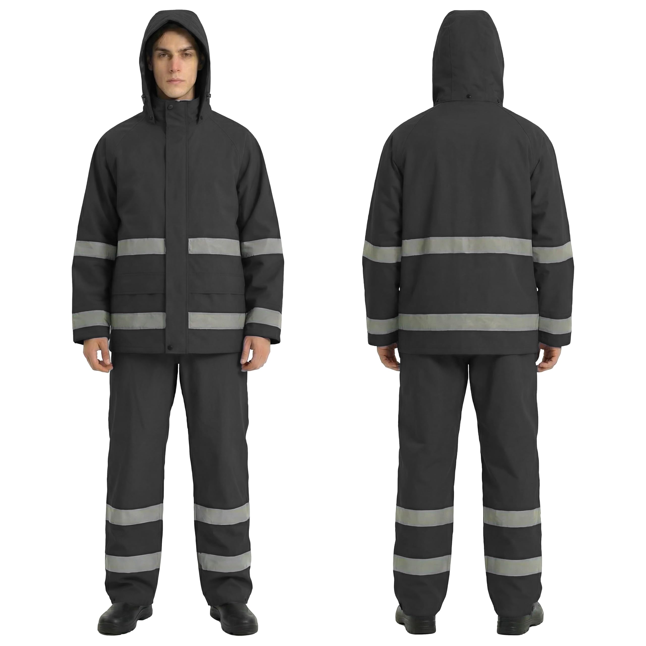 PRO Vêtements de travail imperméables pour homme Veste de pluie et salopette à capuche, 3 pièces, sûre, résistante, fonctionnelle, en nylon Oxford Shell