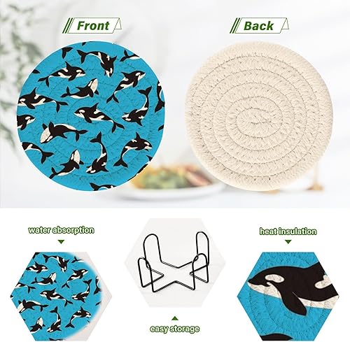 Miniatura 4 de Killer Whale on Blue Casters Coasters for Desk and Holder Set of 6 Table Cup Coasters Tabletop Protection Porta