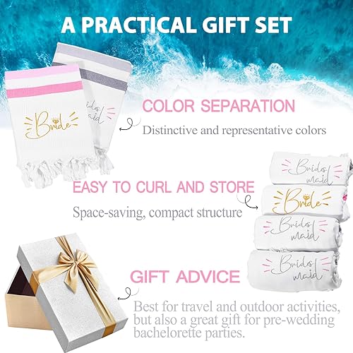 Miniatura 3 de 6 toallas de playa para novia, toalla de dama de honor para despedida de soltera, luna de miel, regalos de despedida de soltera de gran tamaño 35.43