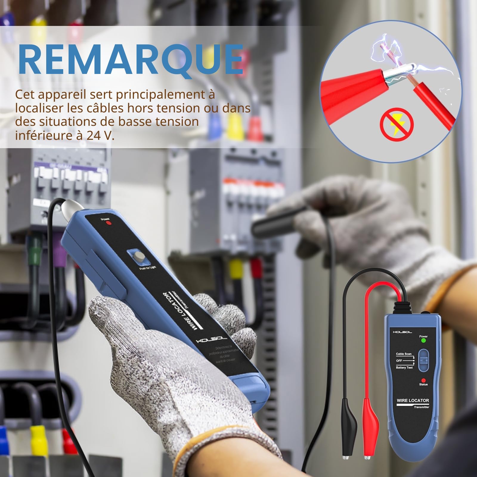 Détecteur de câbles souterrain, testeur de câbles F02 Pro pour localiser les fils et les fils de commande, fil de clôture pour animaux domestiques, équipé d'une batterie rechargeable 1100 mAh