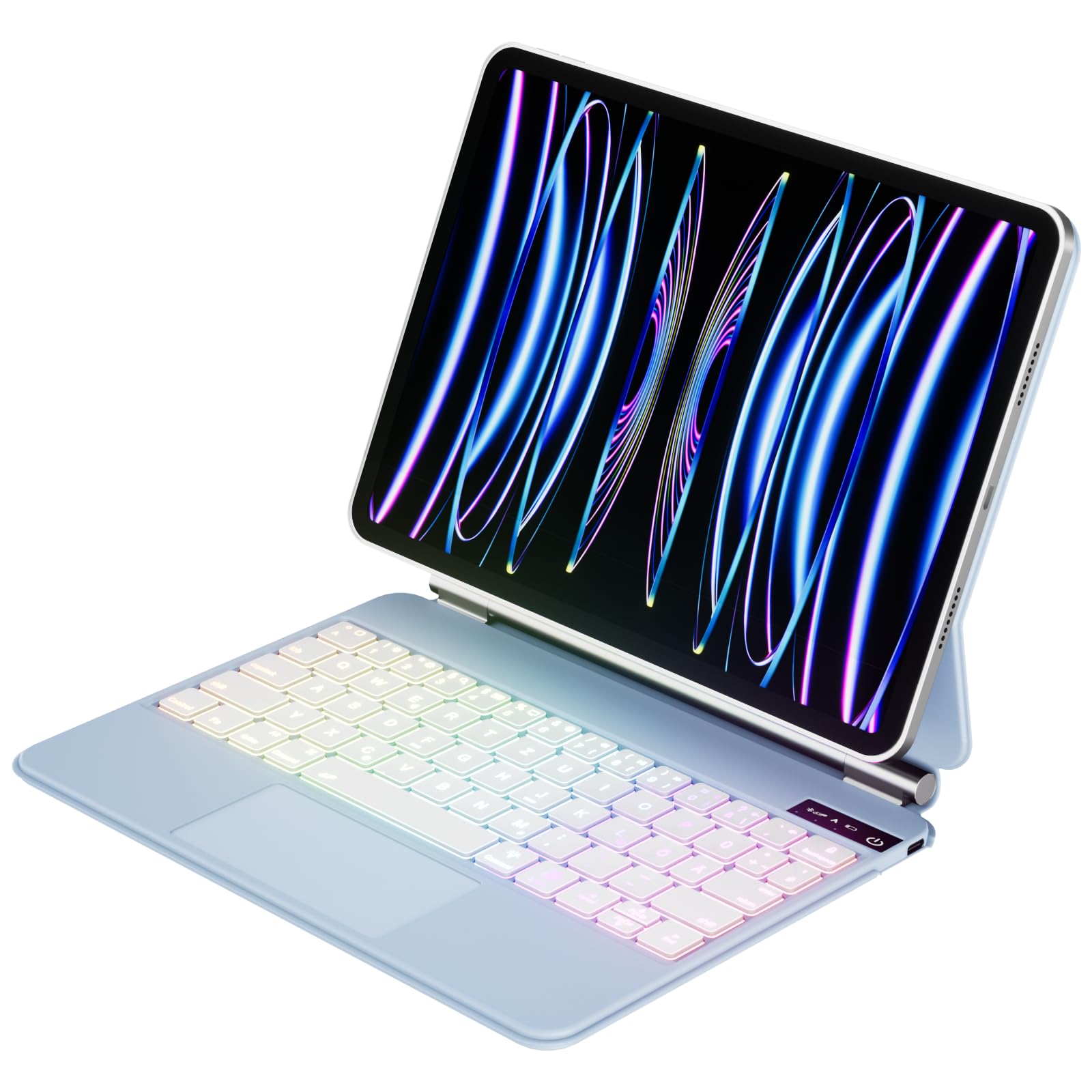 GKABXY Hülle mit Tastatur für iPad Pro 11 4./ 3./ 2. Generation 2022/2021/2020, Magic Keyboard mit reischwebendes Stand, 7 Farbige Beleuchtung Tasten, Multi Touch Trackpad Tastatur Hülle, Hellblau