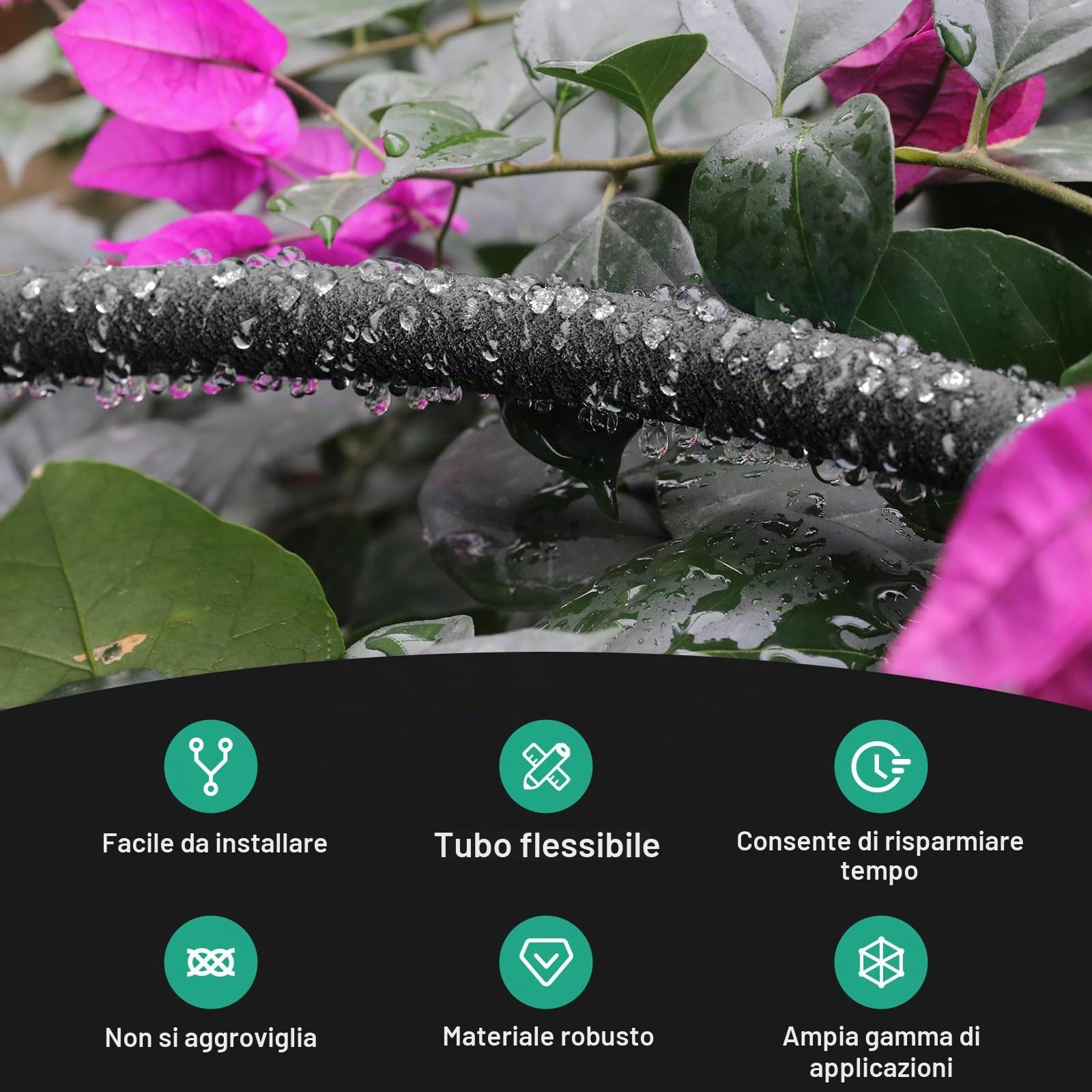 Tubo Poroso per Irrigazione 50 mt 1/2" con Vari Connettori, Set Tubo Gocciolante da Giardino per Prati, Patii… (verde) (nero)