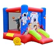 Inflatable Bounce House Jumping Castle Slide with Blower, Kids Bouncer with Basketball Rim, 110x82.5x72.8 Inch Bouncy Castle