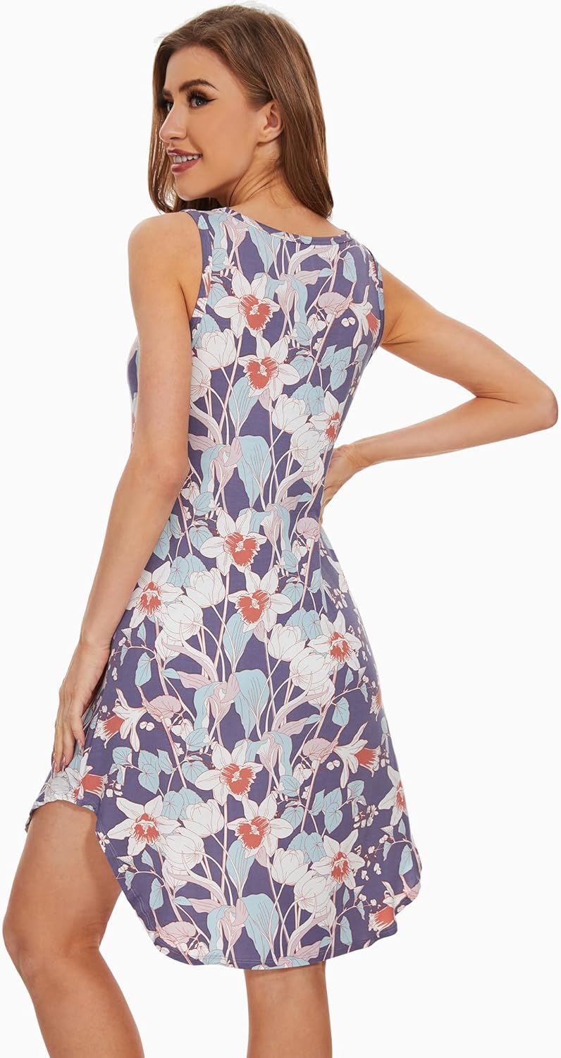 WiWi Womens Cooling Nightgowns Bamboo Viscose Sleeveless Sleep Shirts Super Soft Tank Night Dress Plus Size Sleepwear S-4X - Image 2