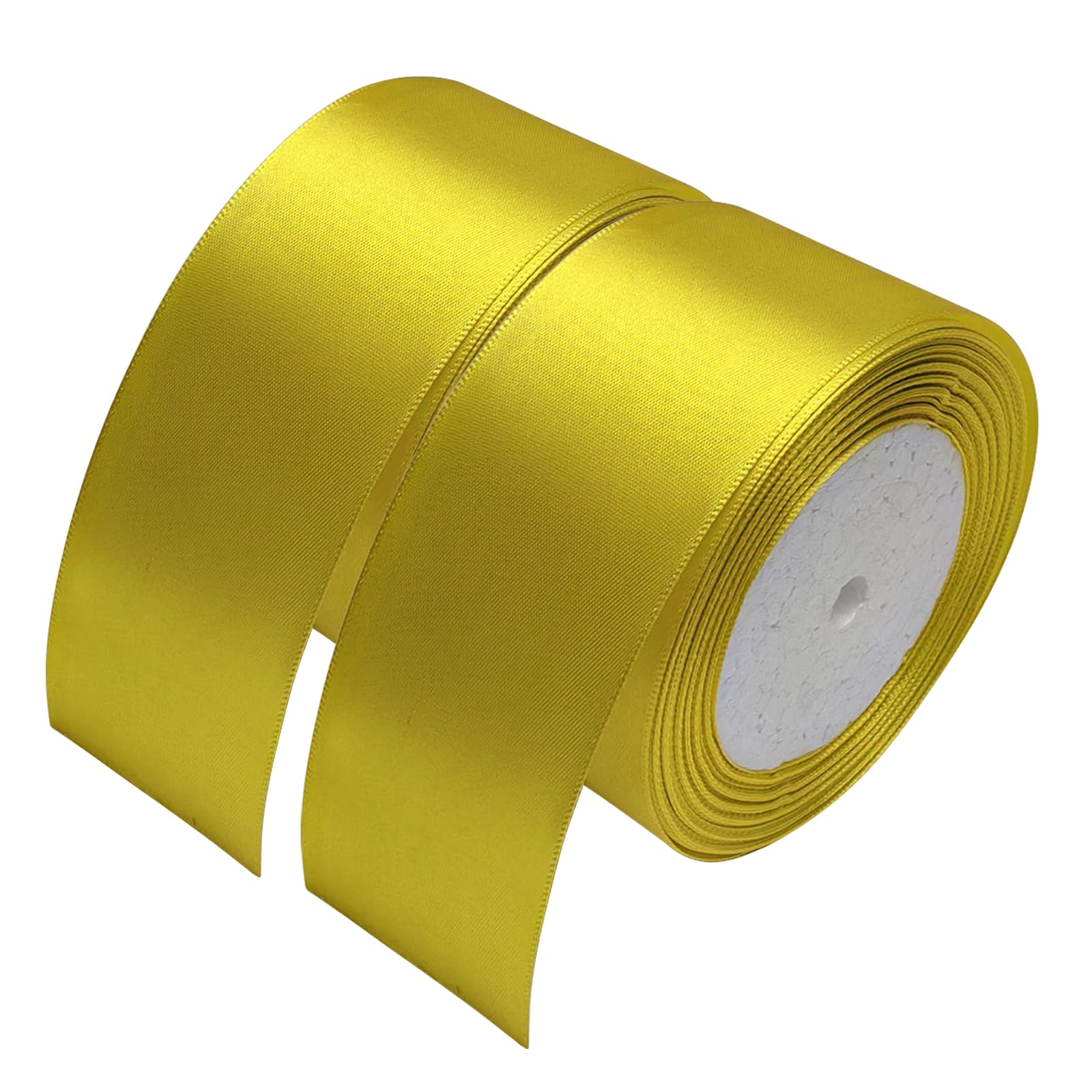 Chenkou Craft Solid Satin Ribbon Ribbons 50 Yards (2 Rolls) Yellow Craft Bow Party Decoration Packing Ribbons (Yellow, 2"(50mm))