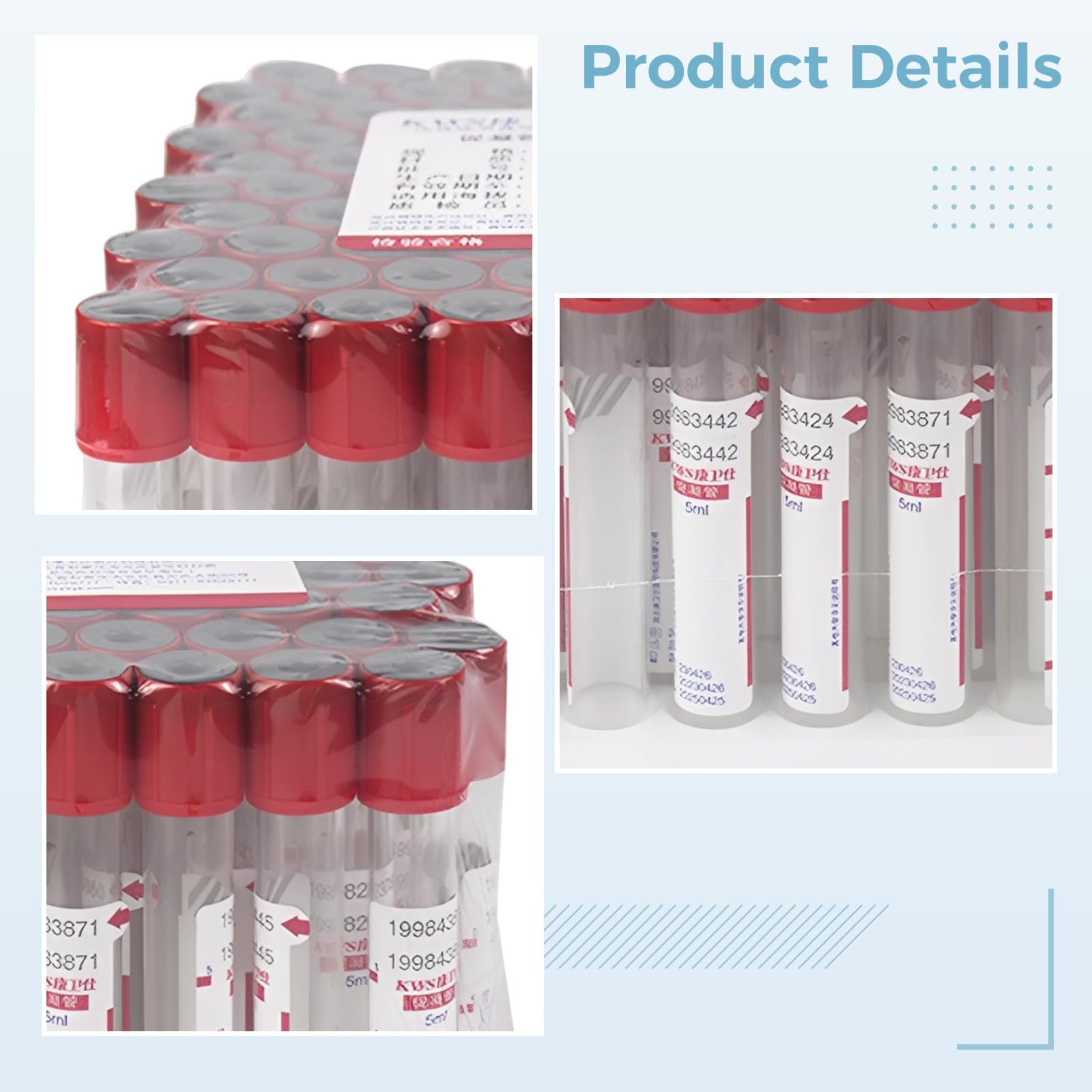 Probówki do pobierania krwi 5 ml, próżniowy aktywator skrzepów szklanych, sterylne jednorazowe, 100 szt. do użytku weterynaryjnego, 1,3 x 10,5 cm, podciśnienie
