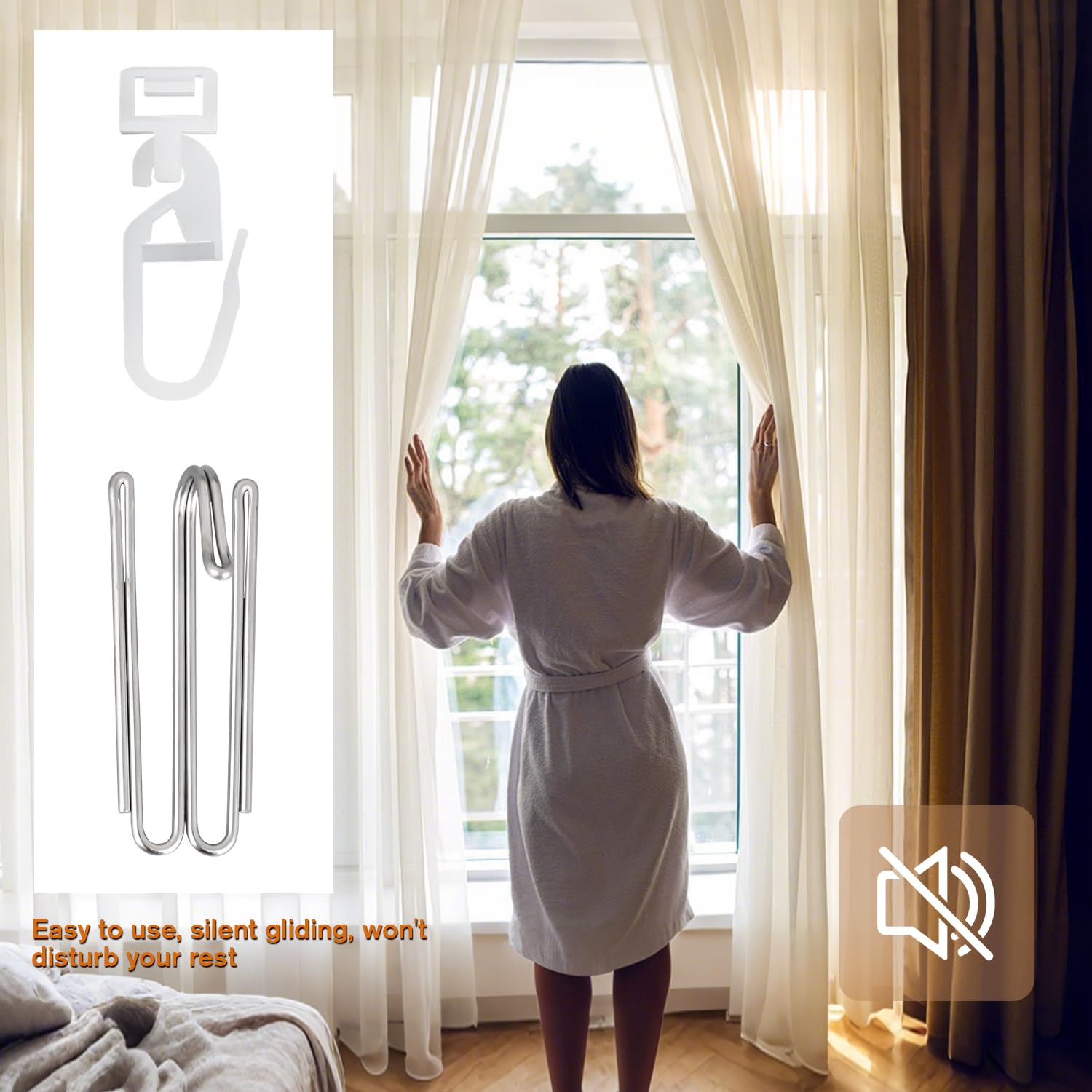 Set di 80 ganci per tende a 4 denti in acciaio inox, 40 ganci pieghevoli per tende, 40 ganci per tende, ganci per tende, accessori decorativi (5,8-7 mm)